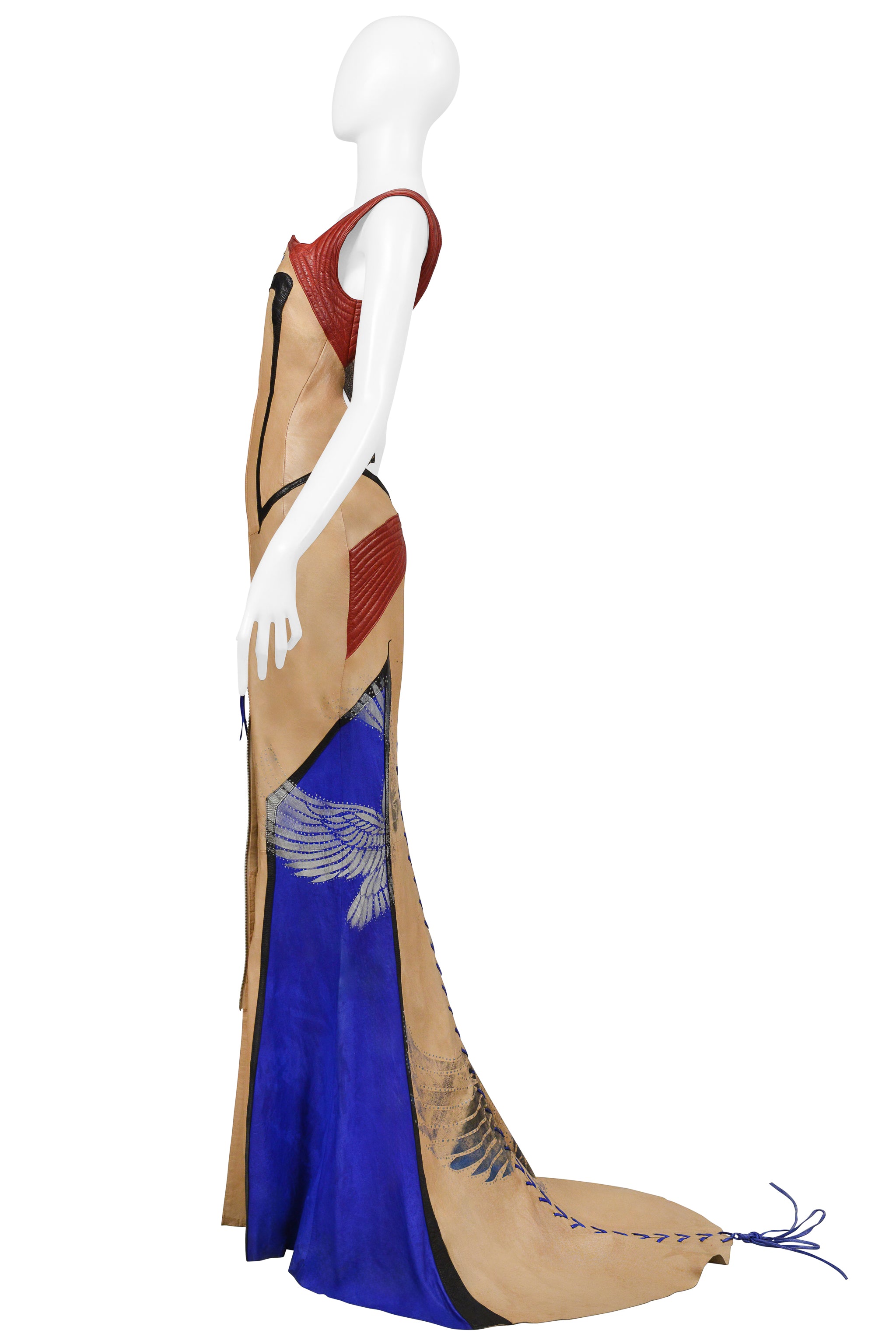 ROBERTO CAVALLI LEATHER MOTORCYCLE EVENING GOWN 2003