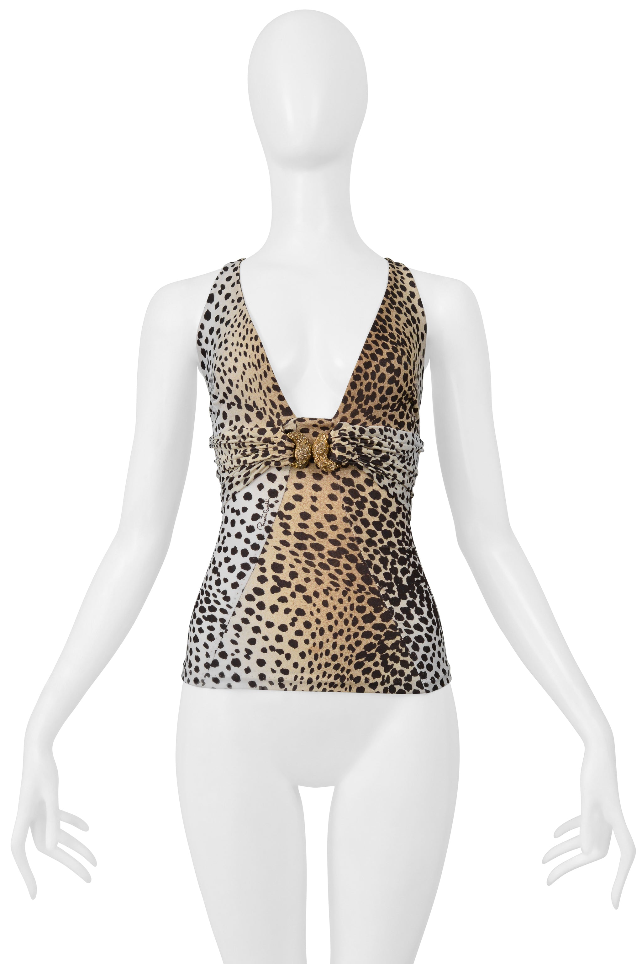 ROBERTO CAVALLI TAN LEOPARD PRINT TOP WITH GOLD HARDWARE 2005