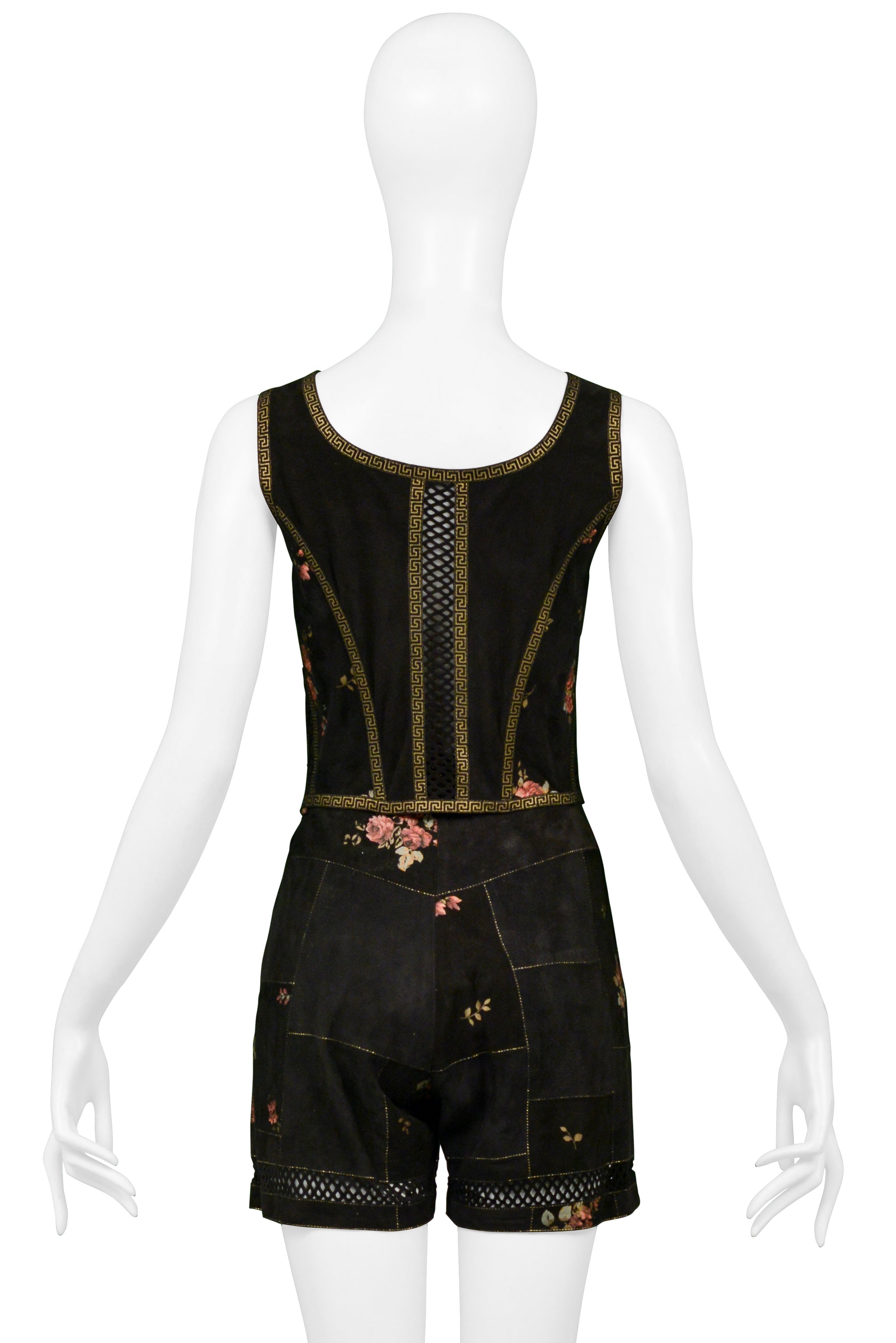 ROBERTO CAVALLI BLACK FLORAL SUEDE 2 PIECE SET