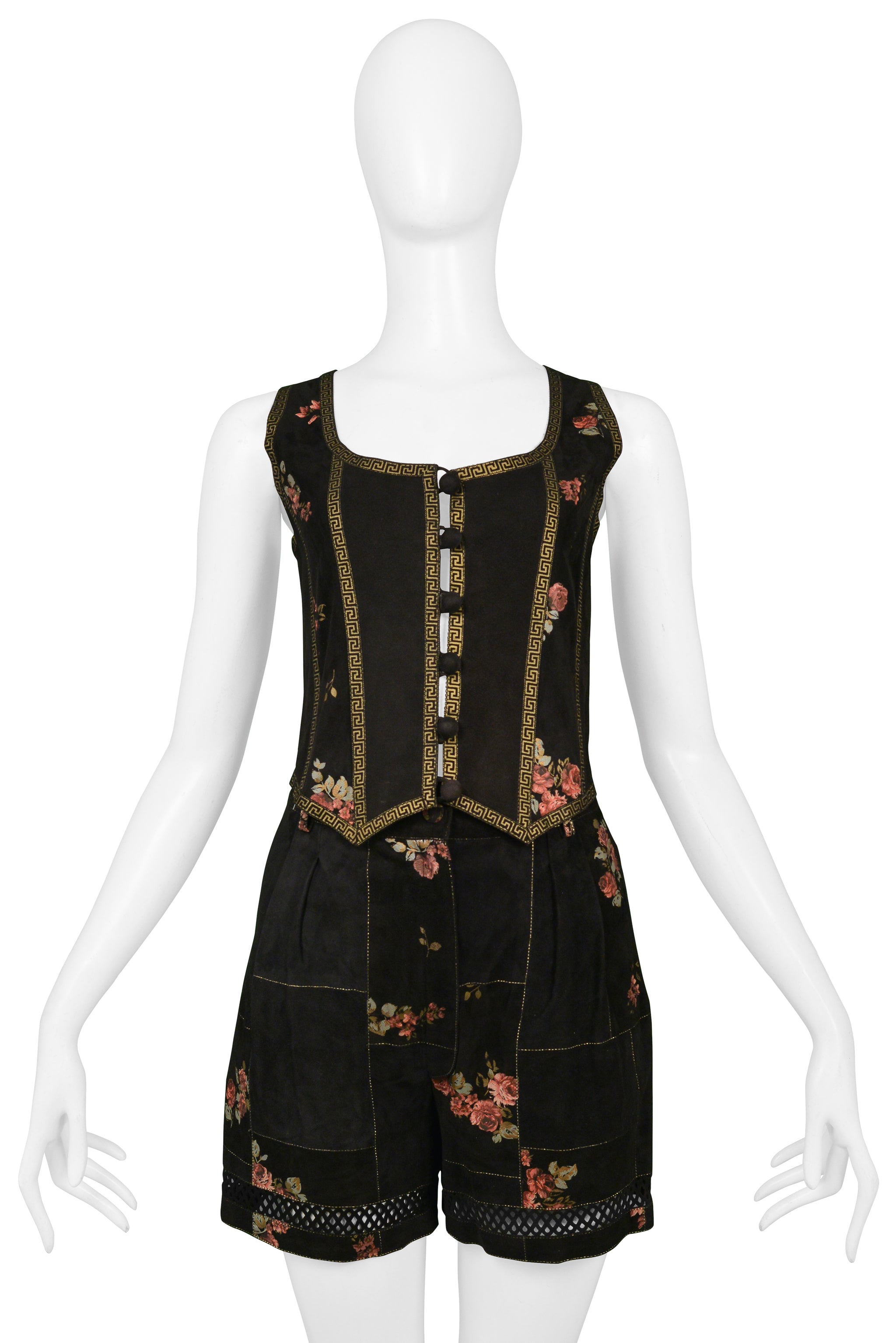 ROBERTO CAVALLI BLACK FLORAL SUEDE 2 PIECE SET