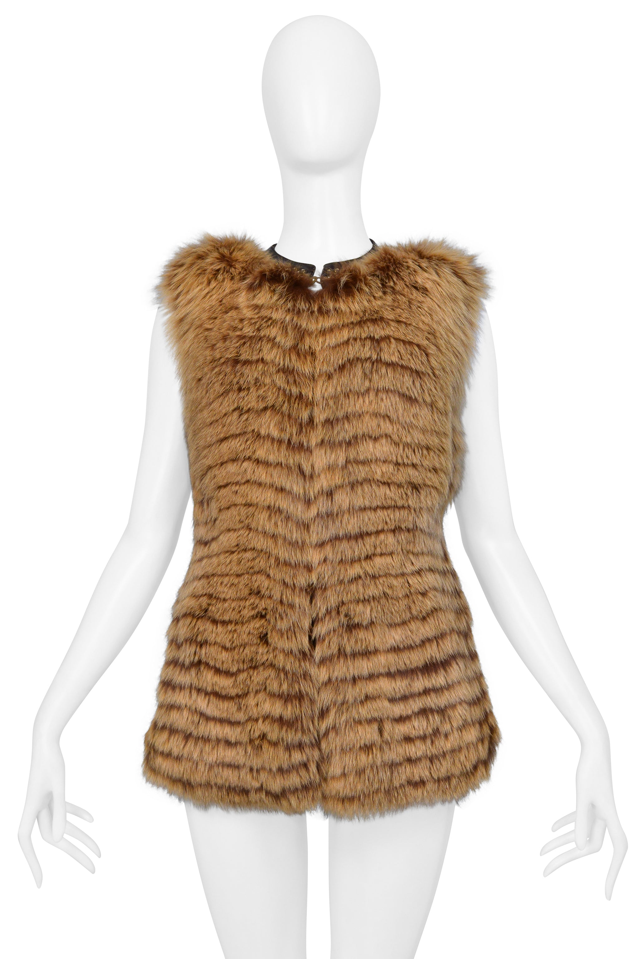 ROBERTO CAVALLI BROWN ARCTIC FOX FUR CINCHED VEST TOP
