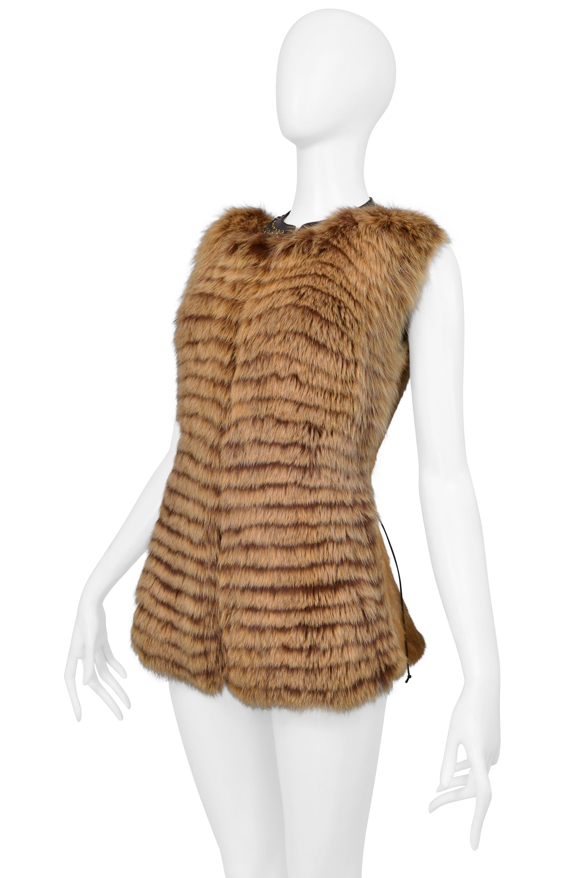 ROBERTO CAVALLI BROWN ARCTIC FOX FUR CINCHED VEST TOP