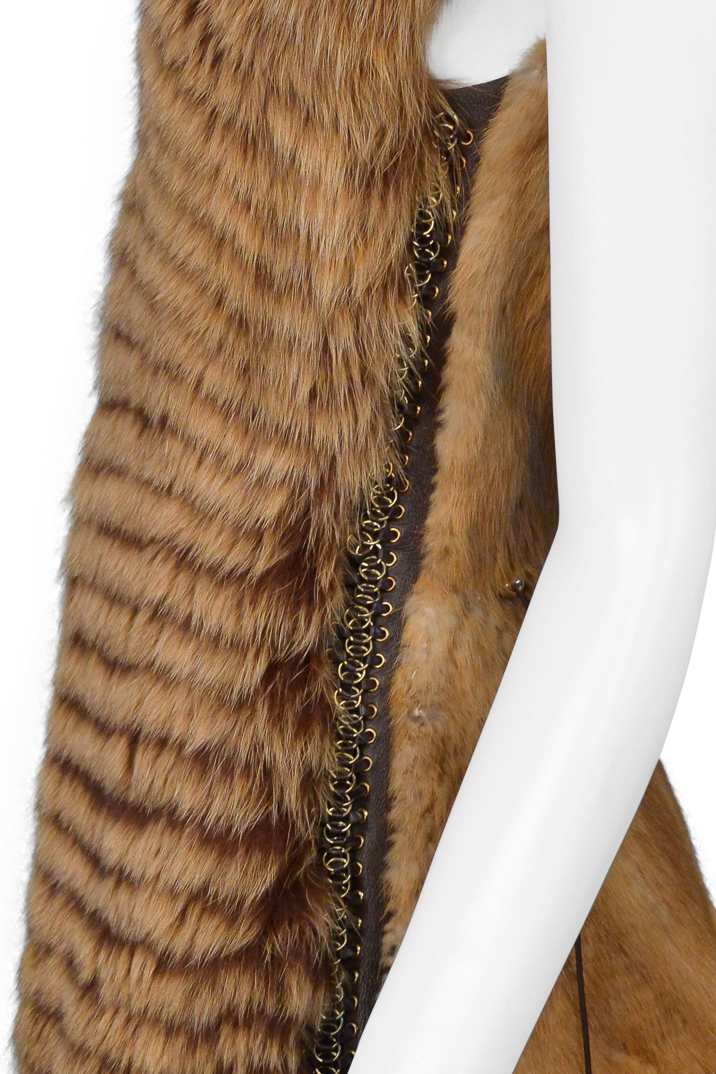 ROBERTO CAVALLI BROWN ARCTIC FOX FUR CINCHED VEST TOP