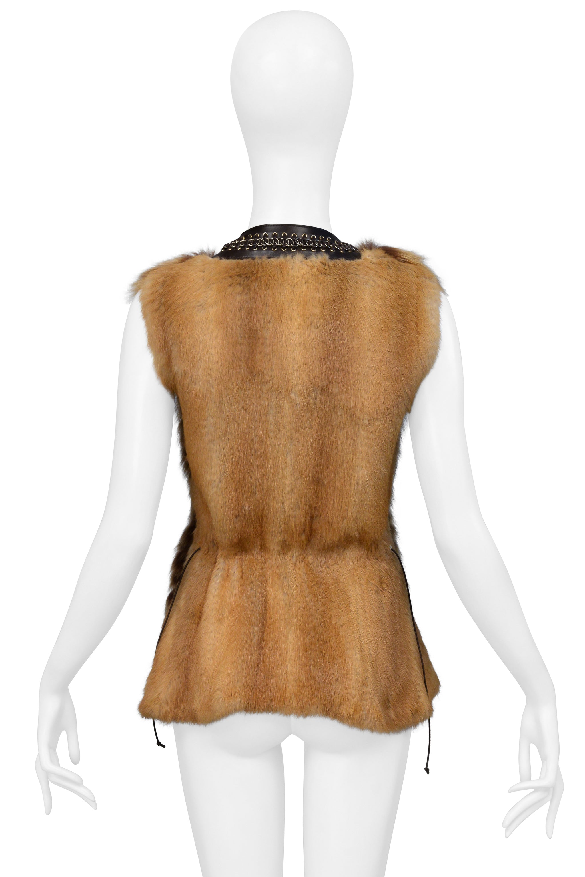 ROBERTO CAVALLI BROWN ARCTIC FOX FUR CINCHED VEST TOP