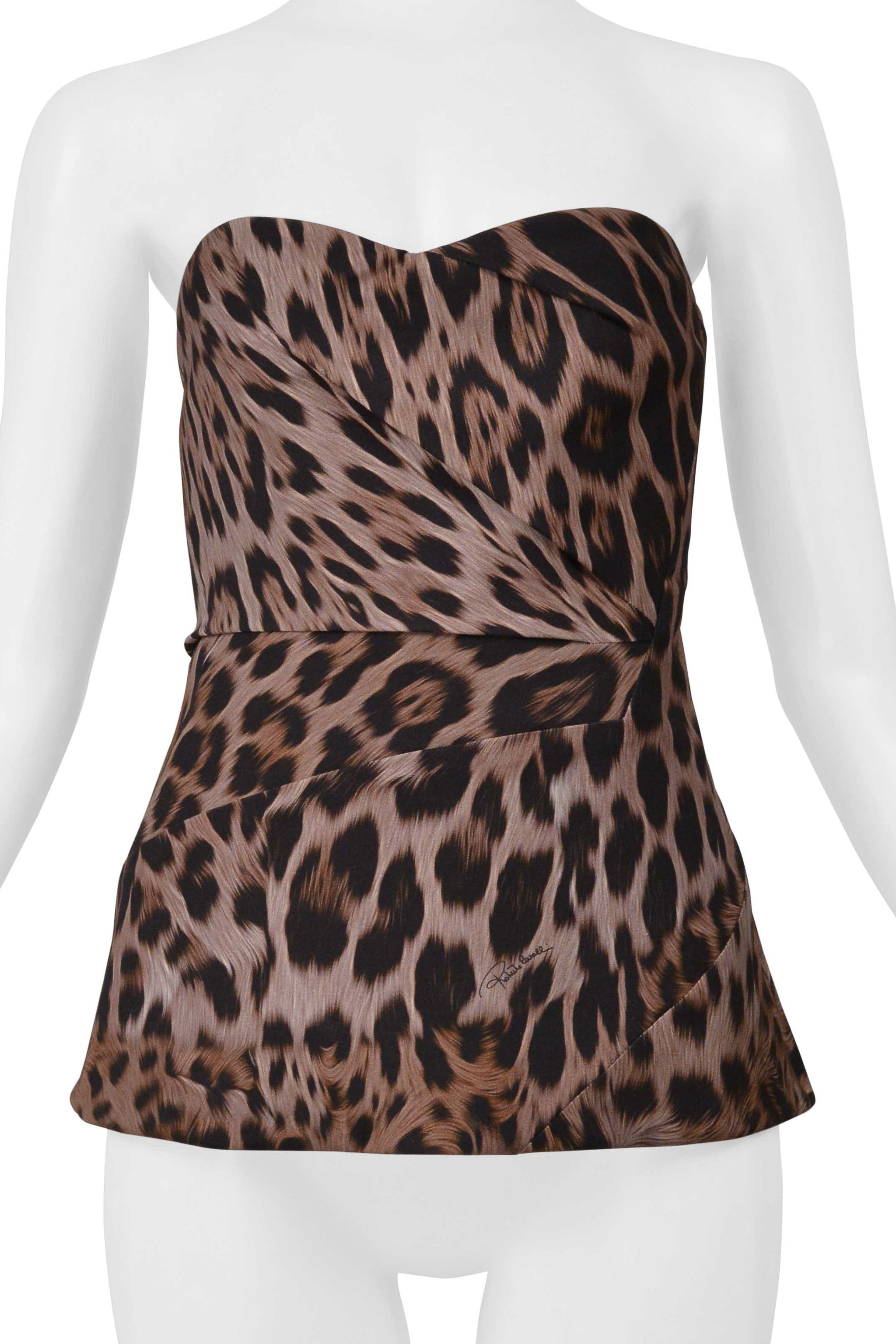ROBERTO CAVALLI BROWN LEOPARD PRINT CORSET TOP WITH SIDE ZIPPER