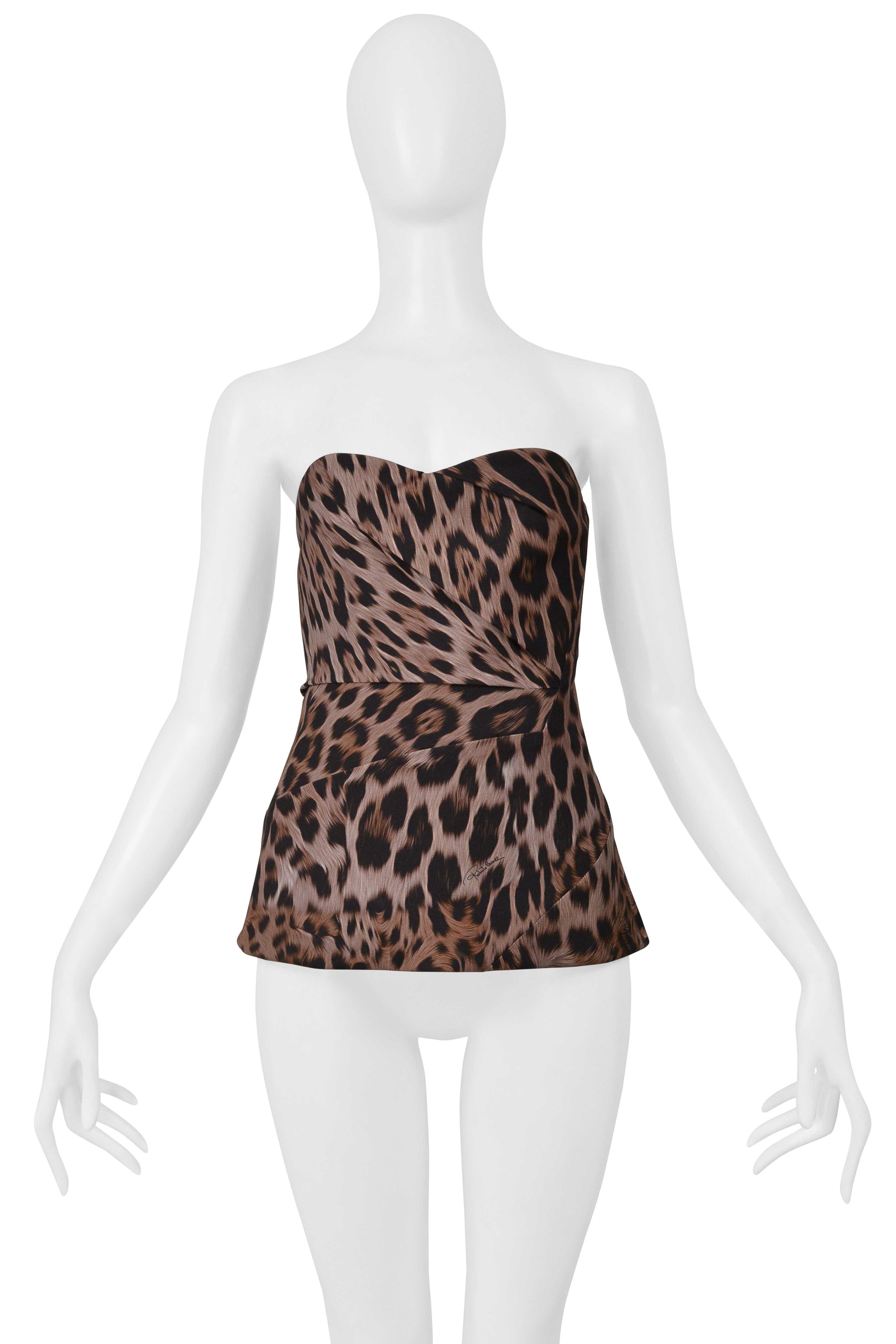 ROBERTO CAVALLI BROWN LEOPARD PRINT CORSET TOP WITH SIDE ZIPPER