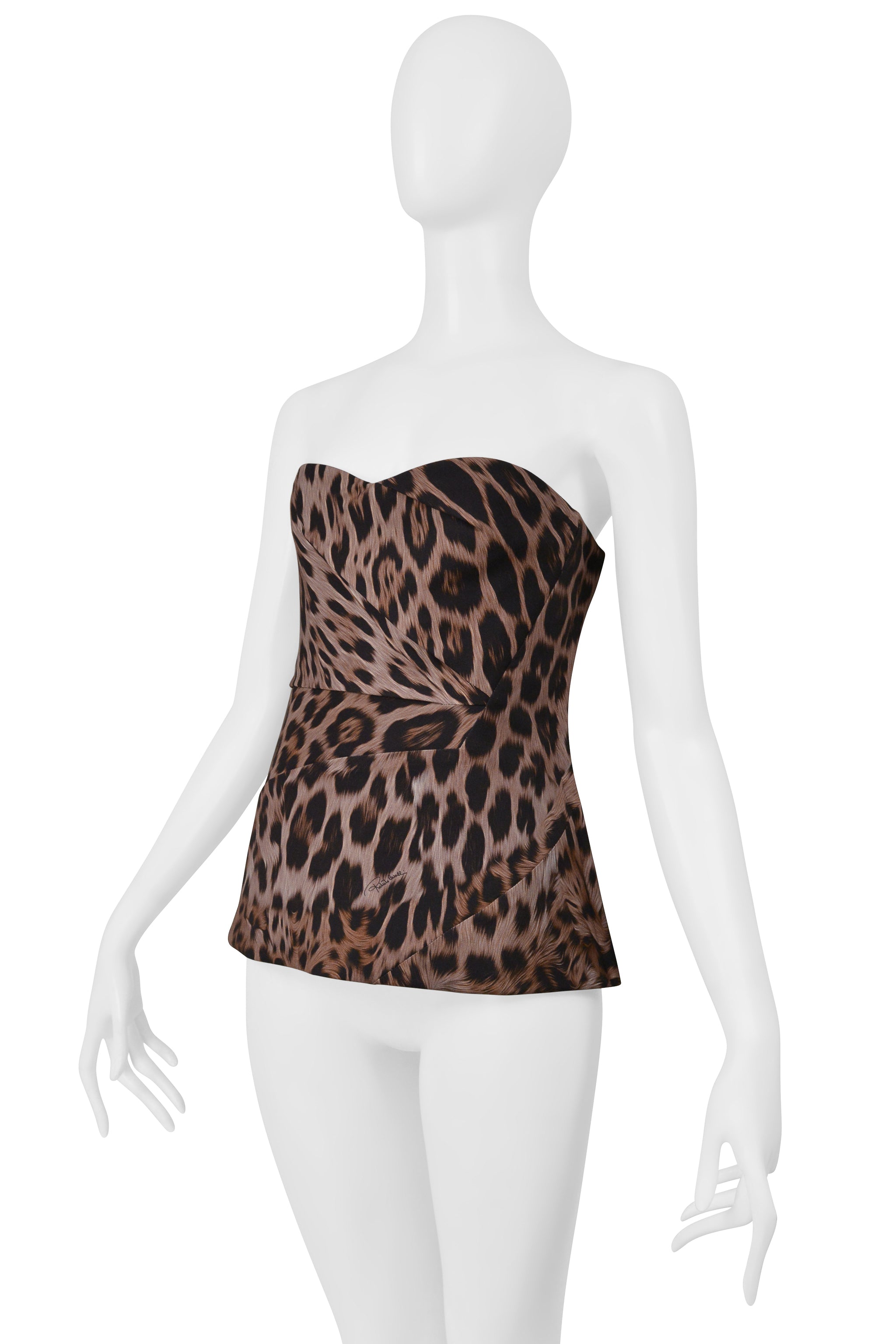 ROBERTO CAVALLI BROWN LEOPARD PRINT CORSET TOP WITH SIDE ZIPPER