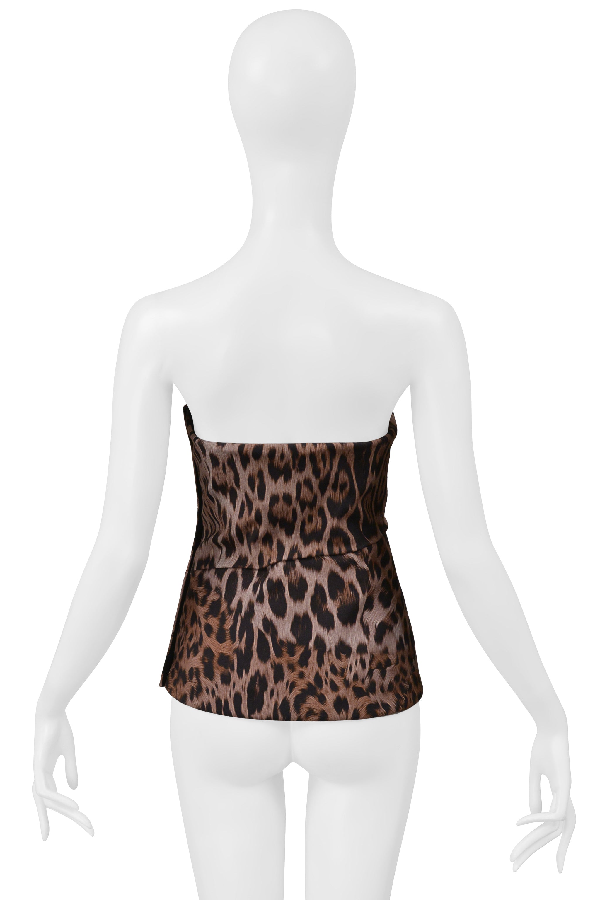 ROBERTO CAVALLI BROWN LEOPARD PRINT CORSET TOP WITH SIDE ZIPPER