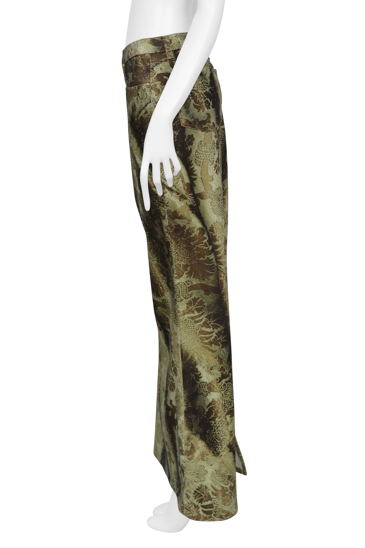 ROBERTO CAVALLI GREEN PRINTED LONG DENIM SKIRT CIR. 2000S