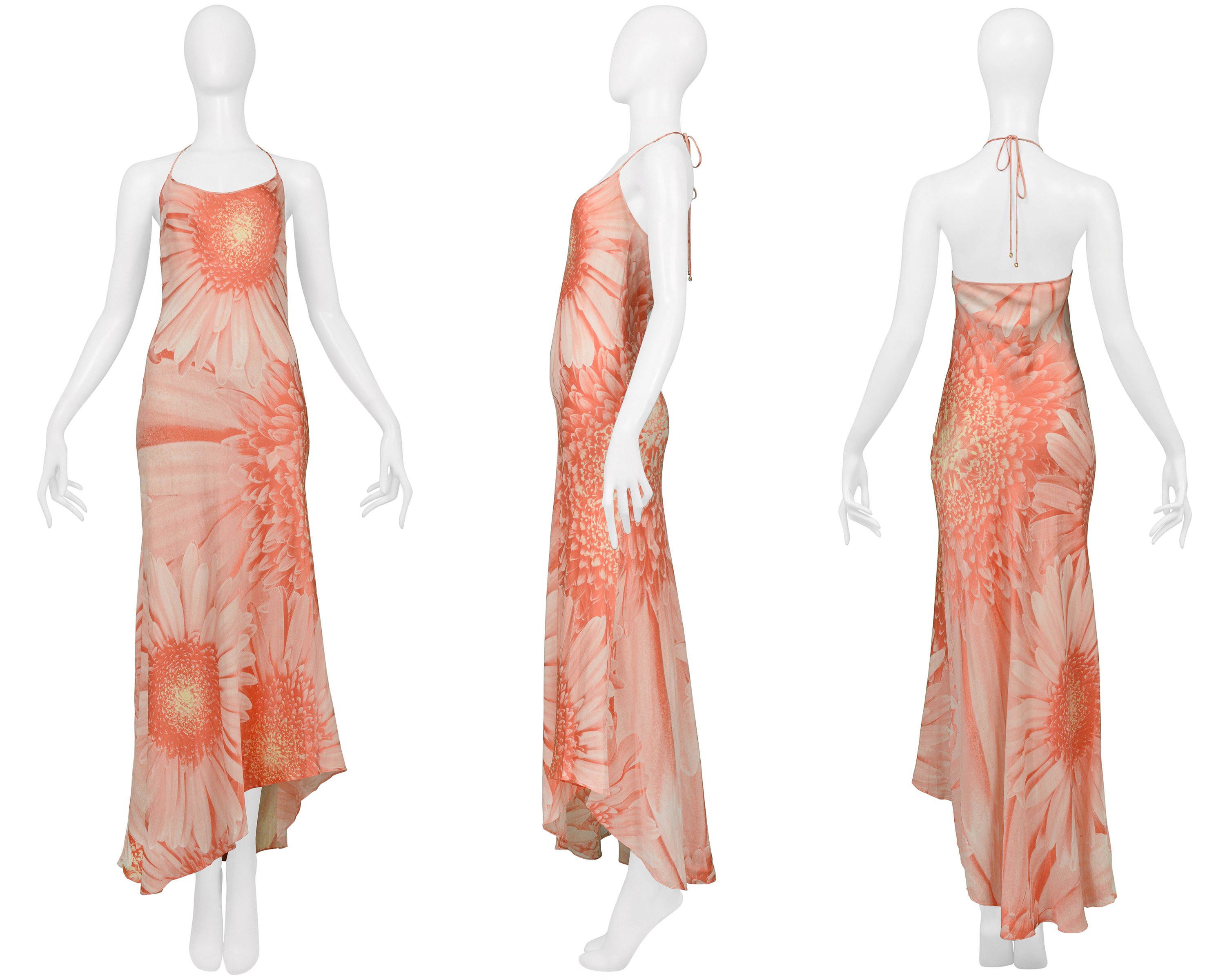 ROBERTO CAVALLI PINK DAISY MAXI SLIP DRESS 2000