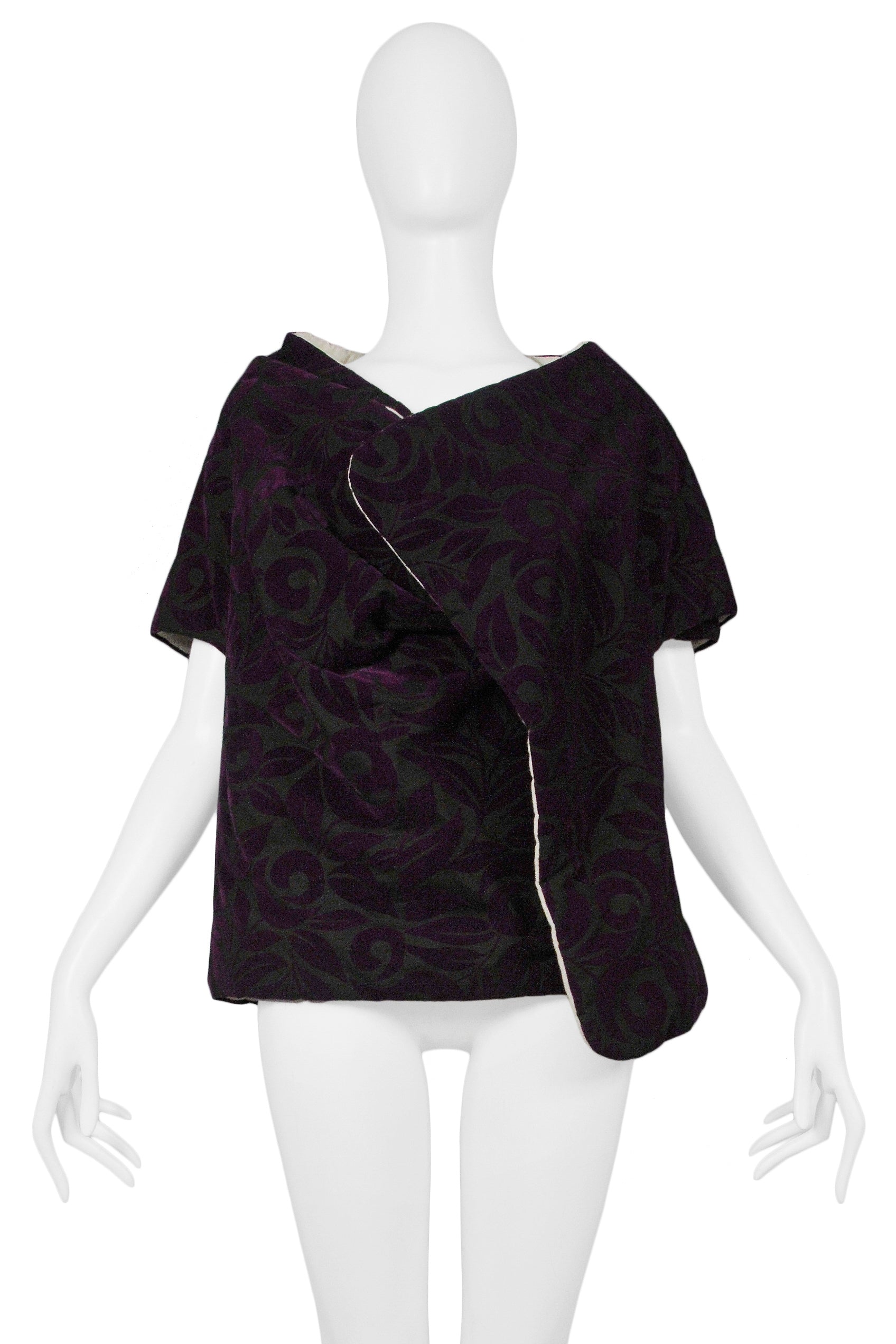 COMME DES GARCONS BLACK & PURPLE FLORAL FLORAL PADDED WRAP TOP 1996