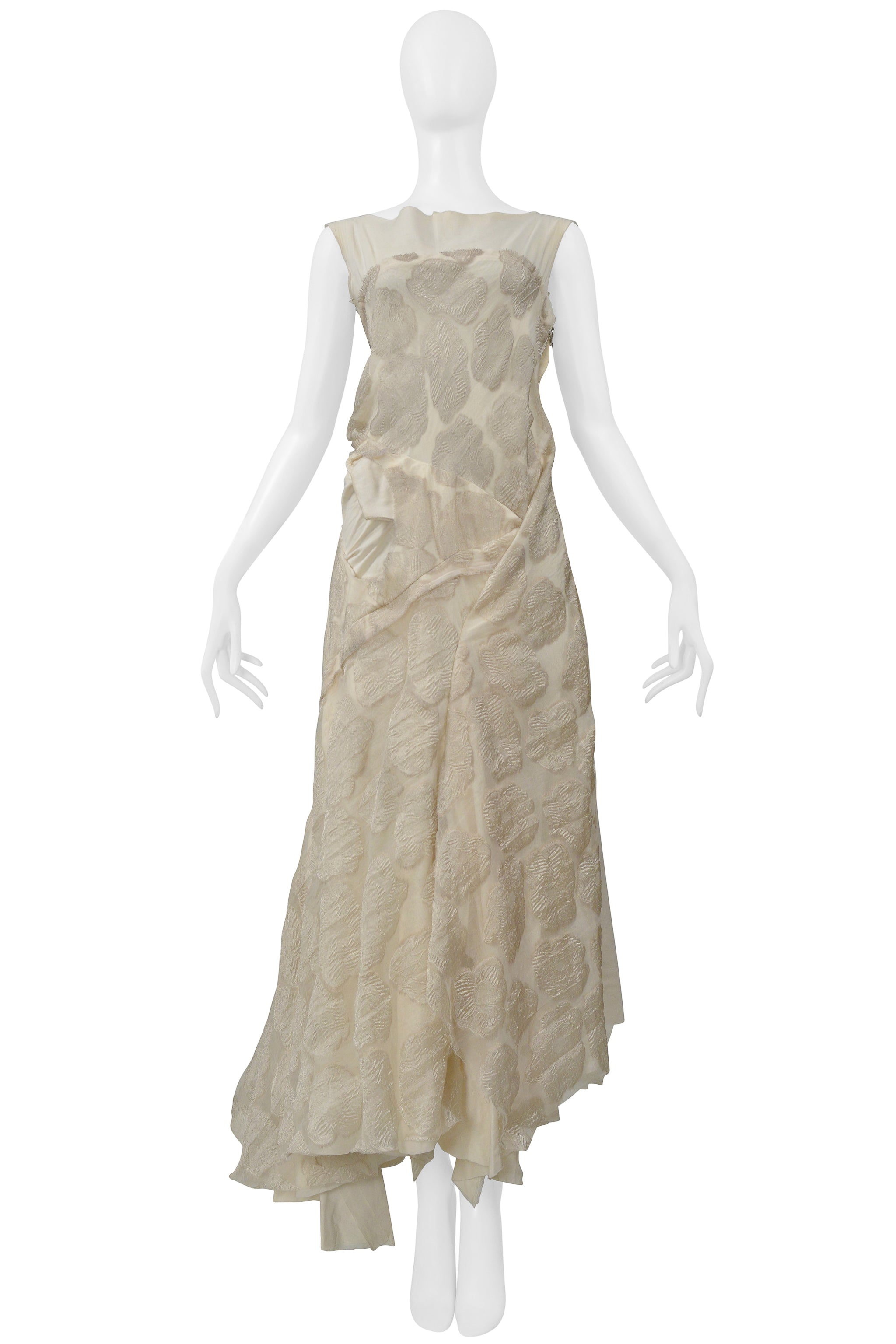 COMME DES GARCONS OFF-WHITE VINTAGE FLORAL & MUSLIN DECONSTRUCTED GOWN 1997
