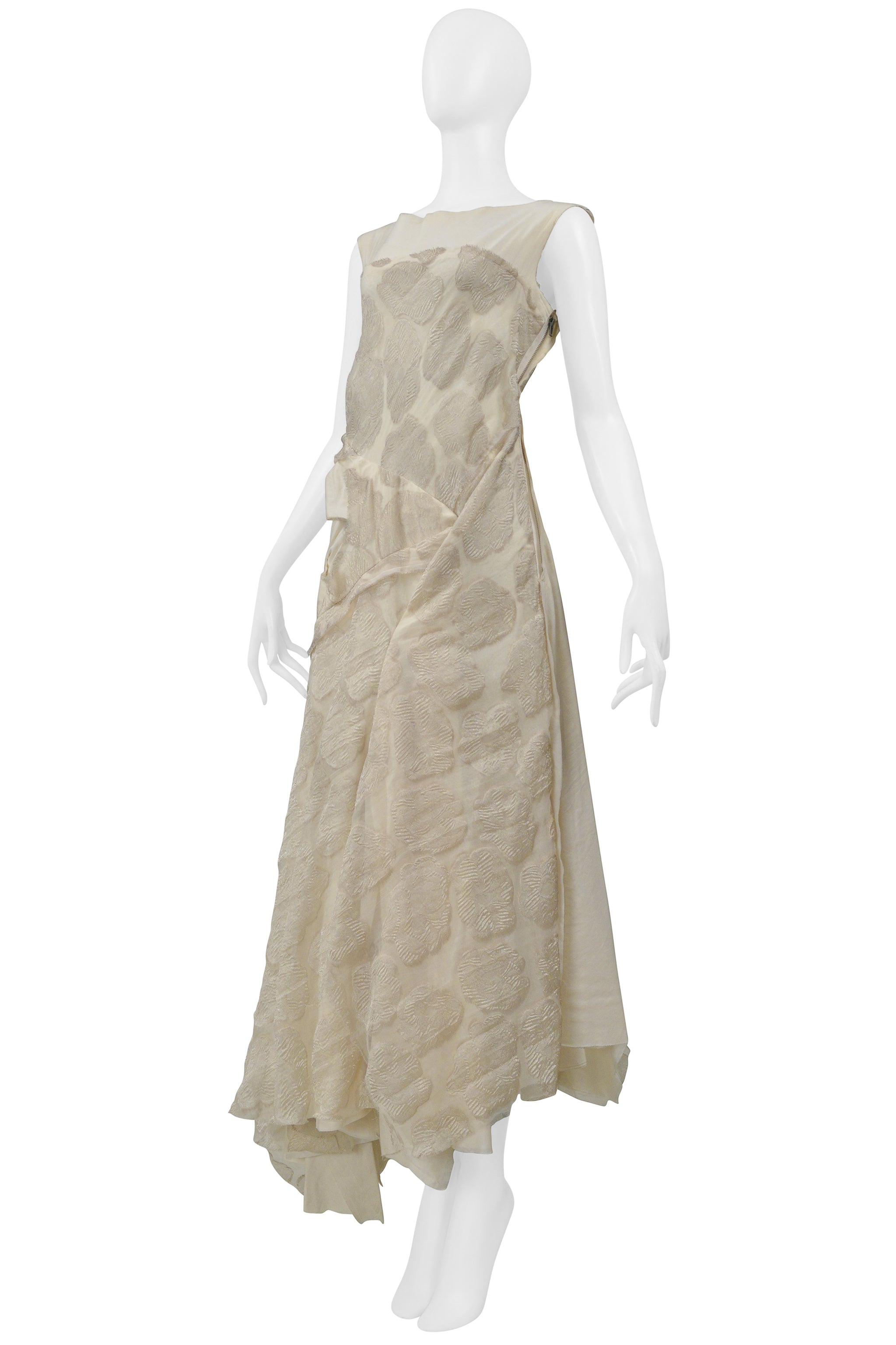 COMME DES GARCONS OFF-WHITE VINTAGE FLORAL & MUSLIN DECONSTRUCTED GOWN 1997