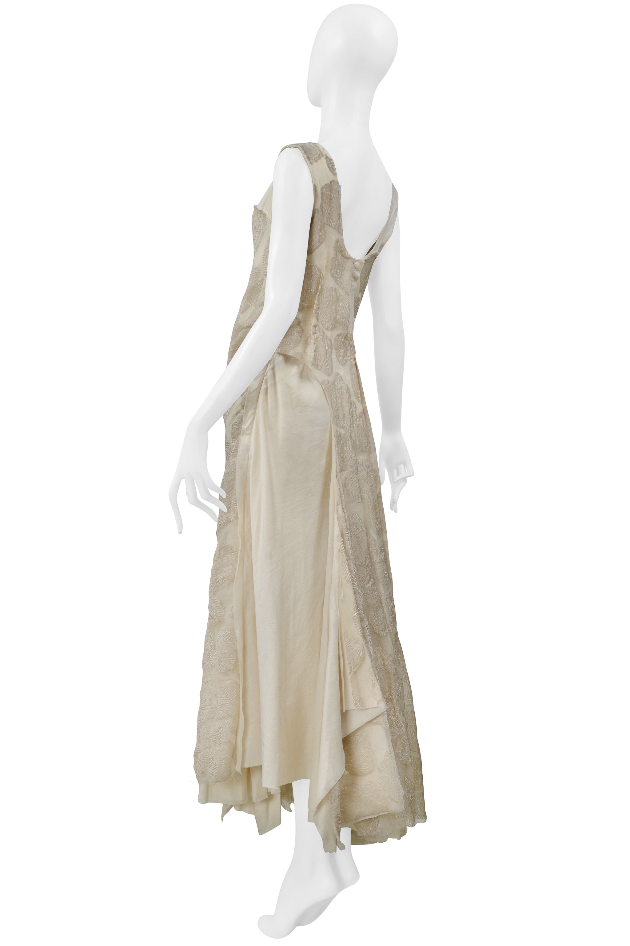 COMME DES GARCONS OFF-WHITE VINTAGE FLORAL & MUSLIN DECONSTRUCTED GOWN 1997