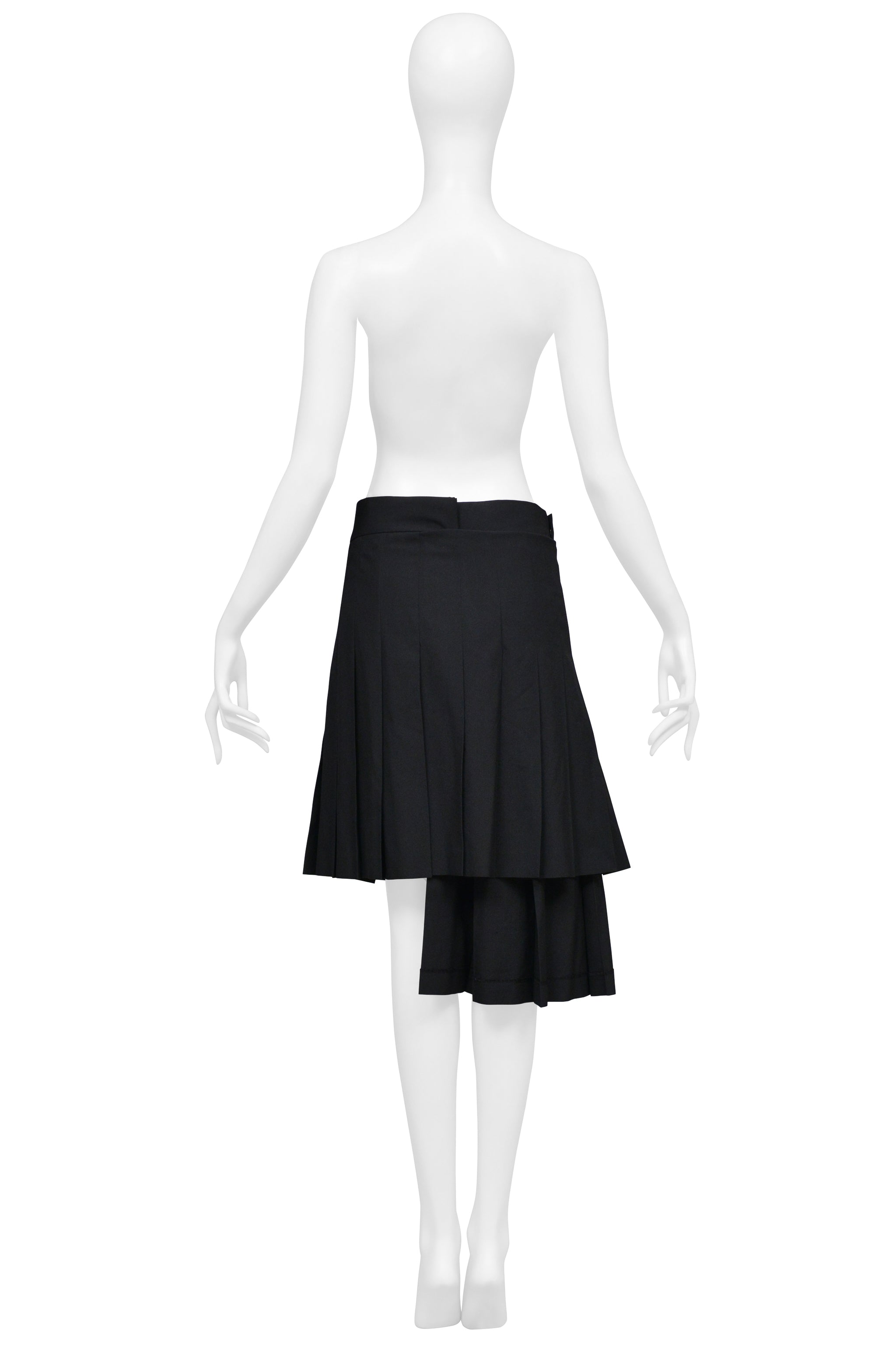 COMME DES GARCONS BLACK WOOL ASYMMETRICAL PLEATED SKIRT 1998-99