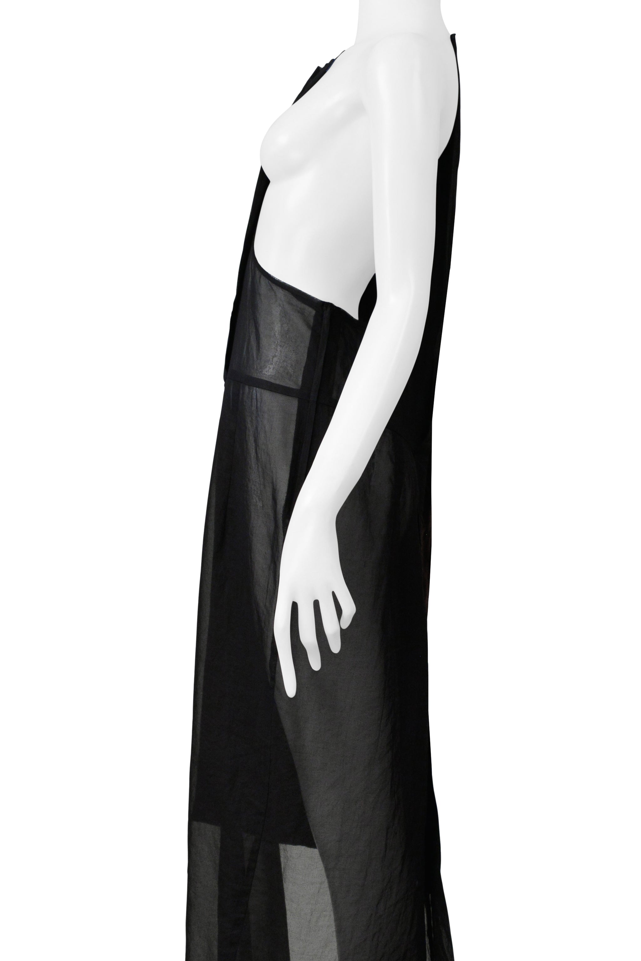 COMME DES GARCONS BLACK HALF DRESS WITH BROWN VELVET PANELS 1998