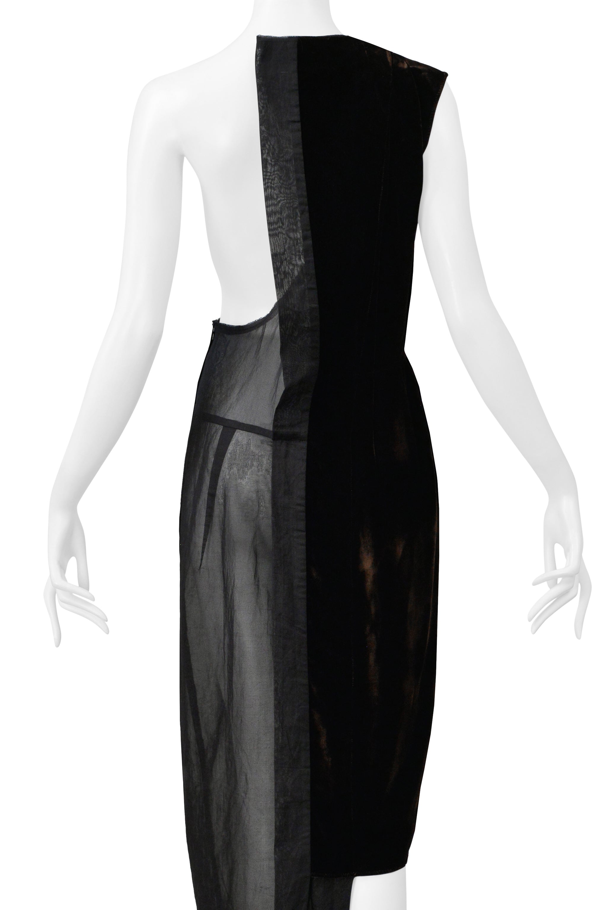 COMME DES GARCONS BLACK HALF DRESS WITH BROWN VELVET PANELS 1998