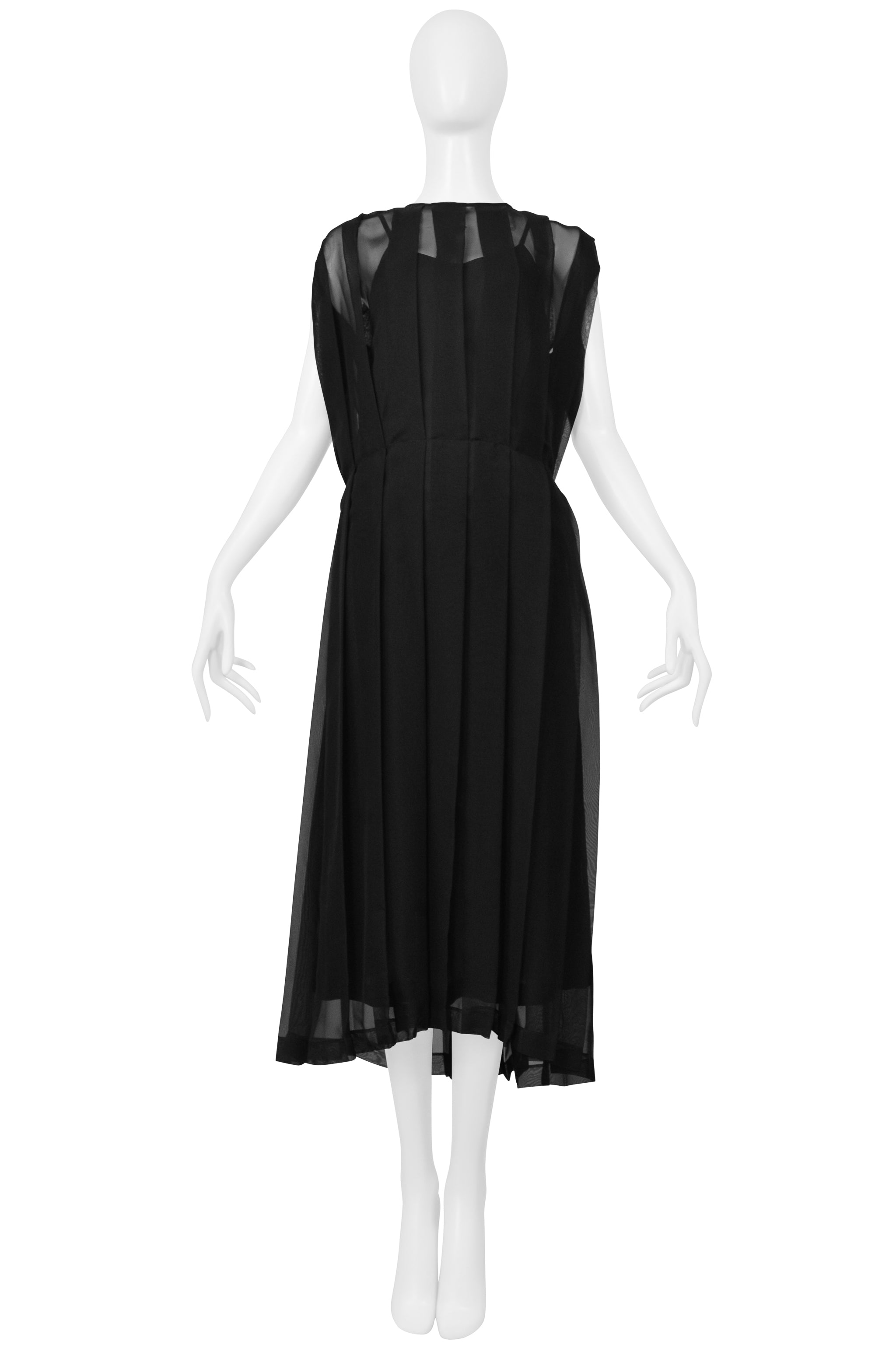 COMME DES GARCONS BLACK OVERSIZED SHEER PLEATED DRESS WITH NAVY SLIP 1998
