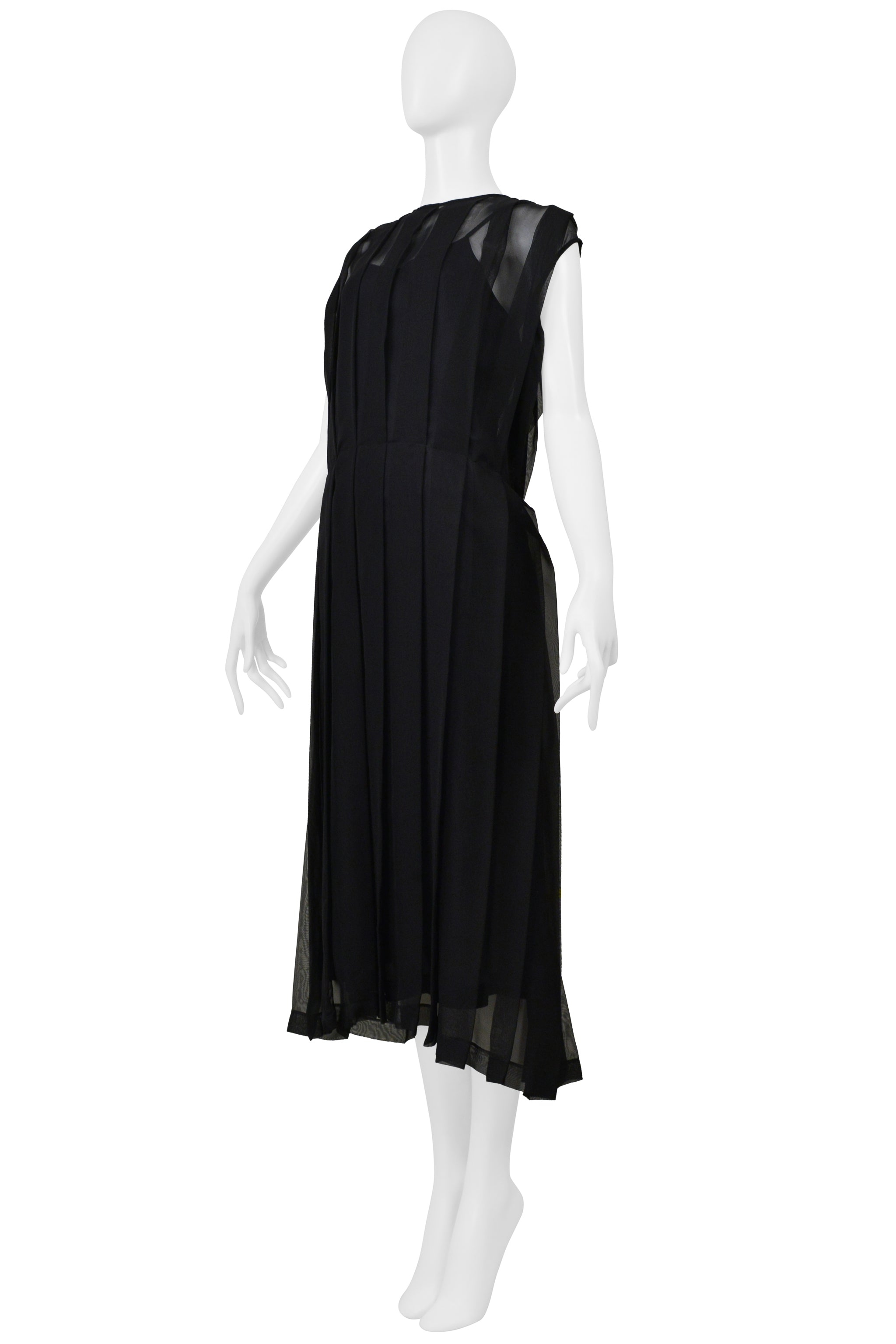 COMME DES GARCONS BLACK OVERSIZED SHEER PLEATED DRESS WITH NAVY SLIP 1998