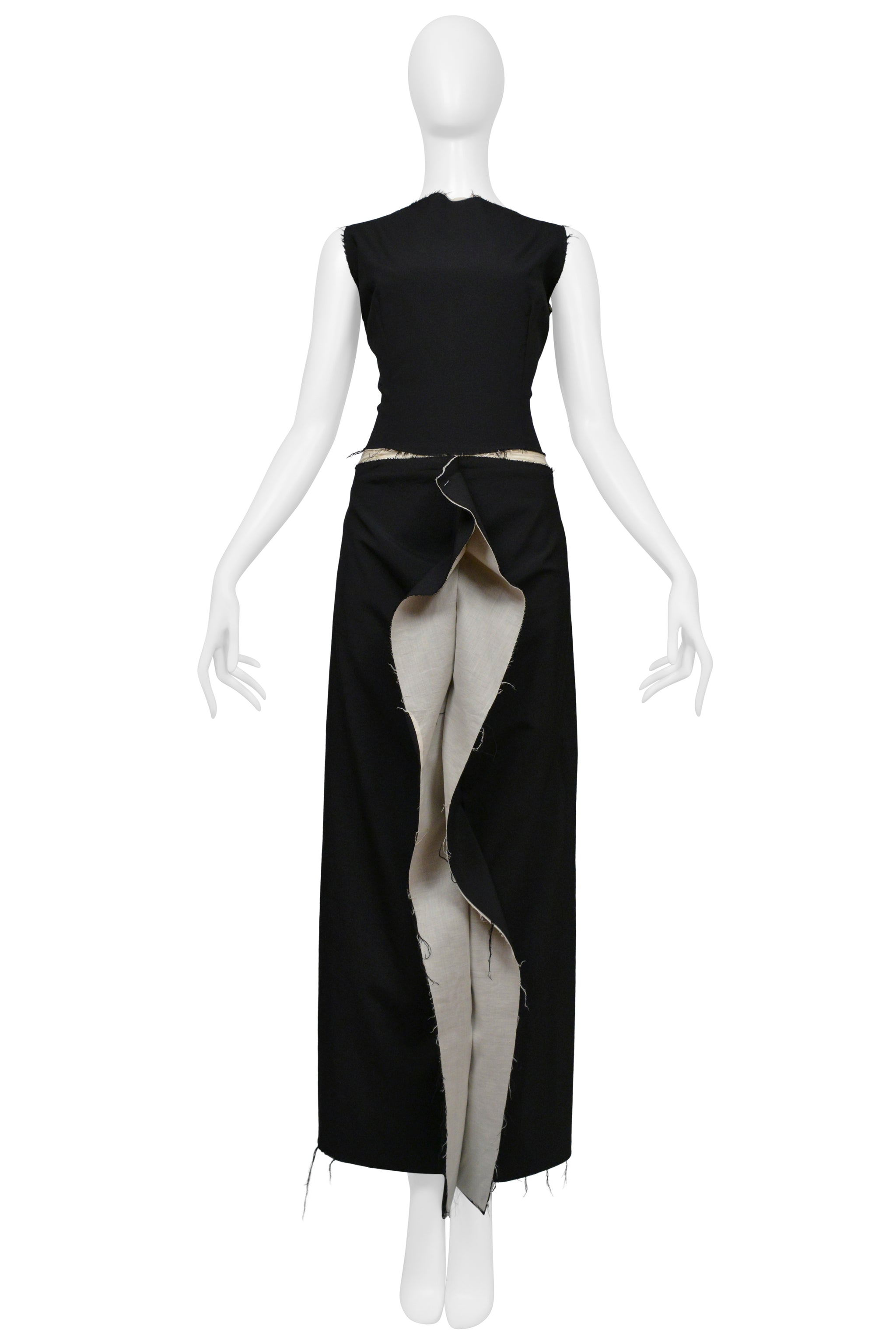 COMME DES GARCONS BLACK AND WHITE DOUBLE LAYERED TANK TOP AND SINGLE RUFFLE SKIRT ENSEMBLE 1998