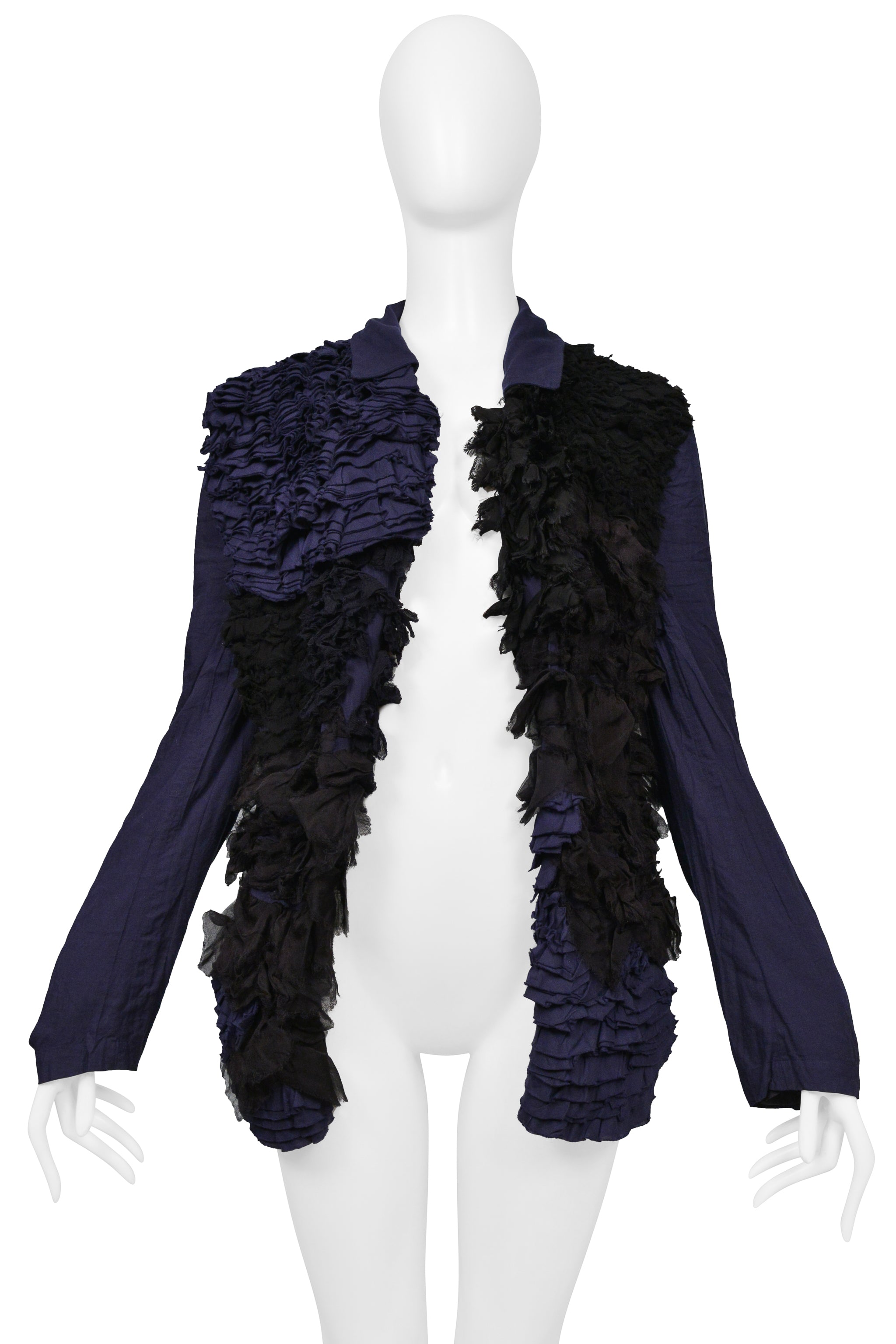 COMME DES GARCONS NAVY AND BLACK RUFFLE SHIRT 1999
