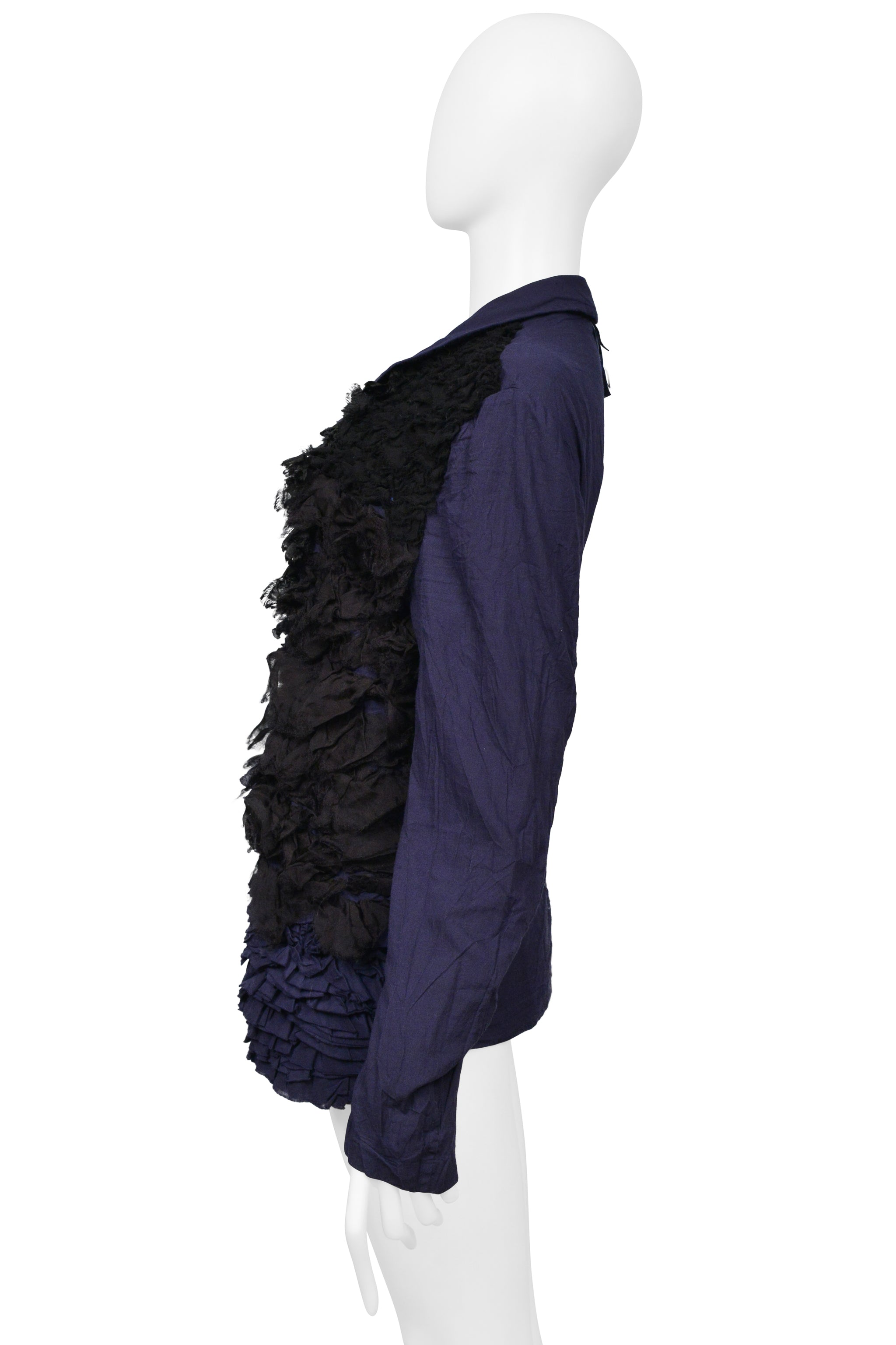 COMME DES GARCONS NAVY AND BLACK RUFFLE SHIRT 1999