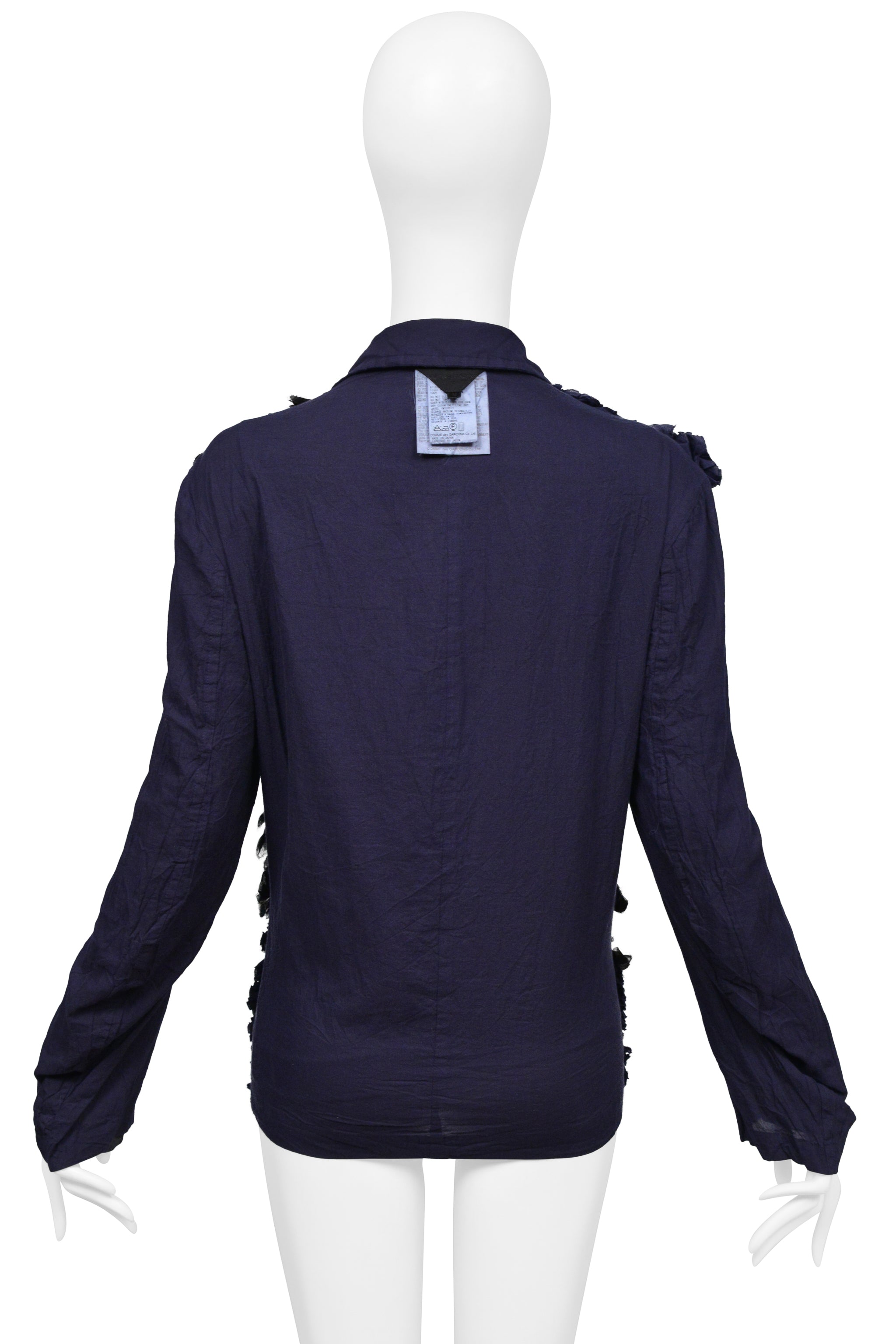 COMME DES GARCONS NAVY AND BLACK RUFFLE SHIRT 1999