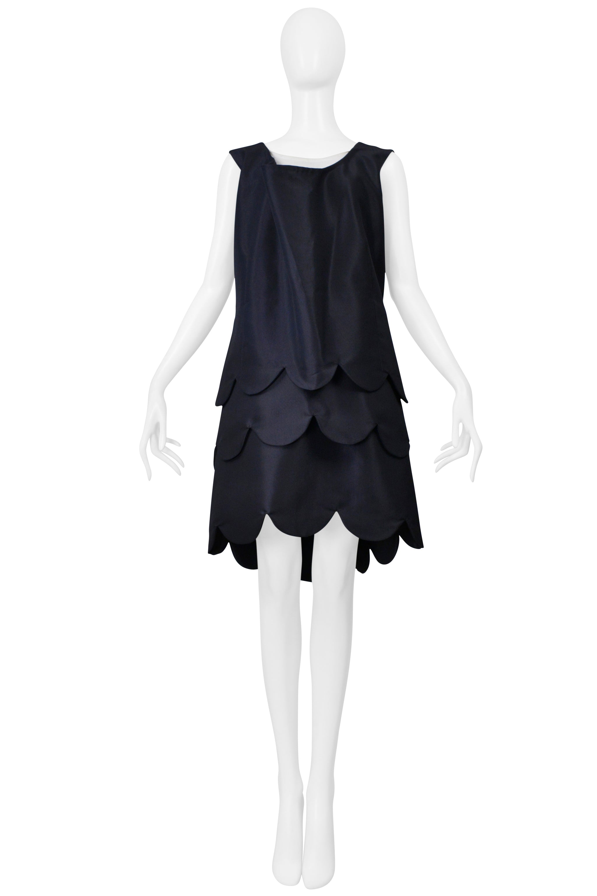 COMME DES GARCONS NAVY BLUE SCALLOP LAYERED SHORT PARTY DRESS 1999