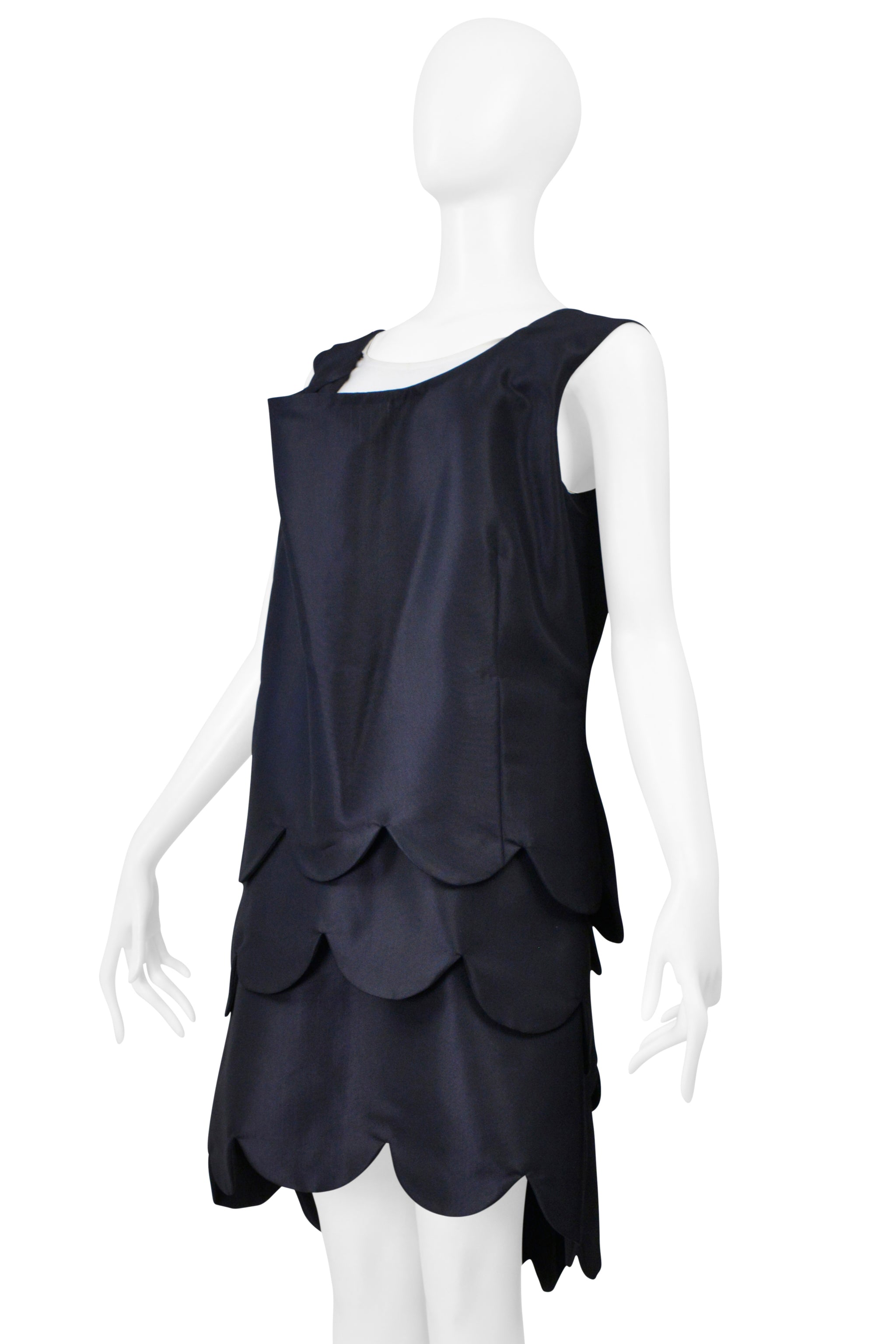 COMME DES GARCONS NAVY BLUE SCALLOP LAYERED SHORT PARTY DRESS 1999