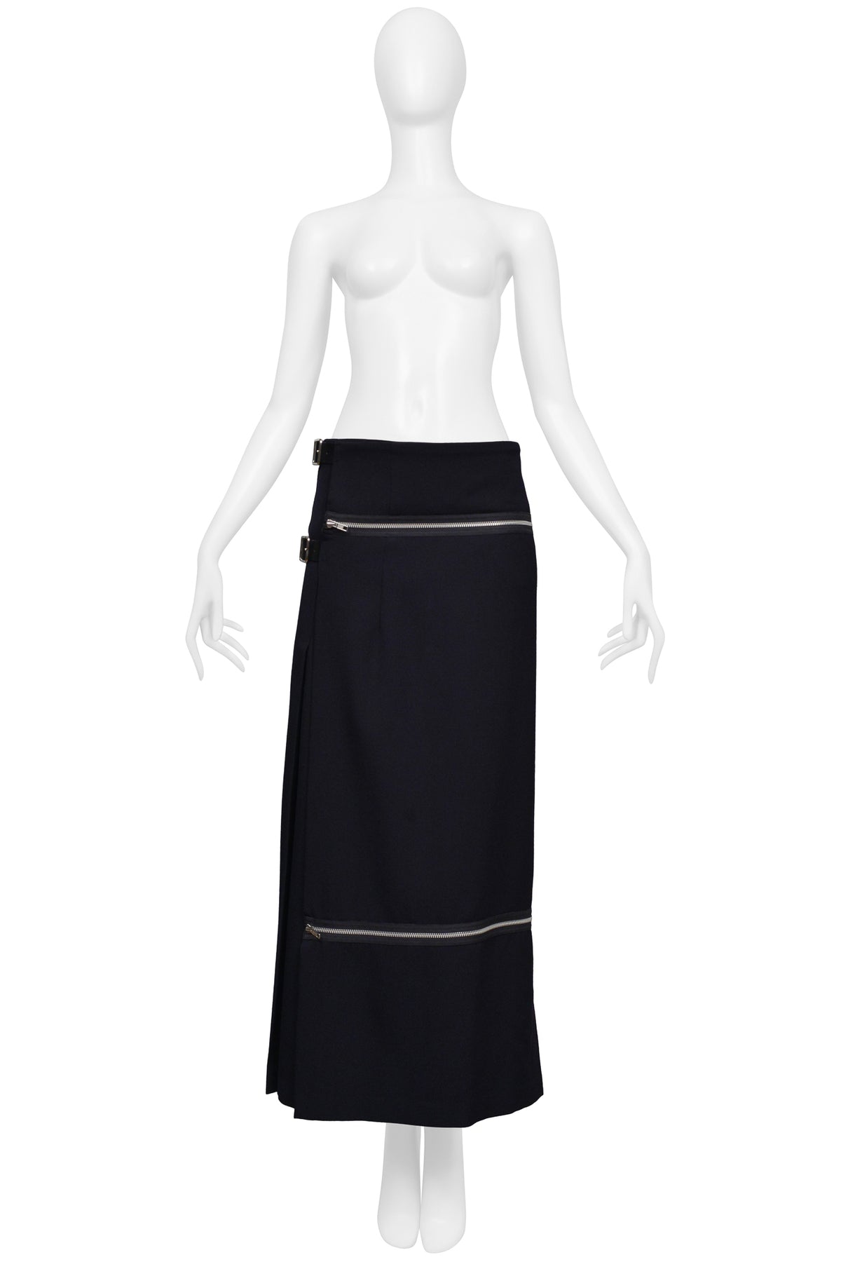 COMME DES GARCONS DARK NAVY PLEATED SKIRT WITH ZIPPERS 2001