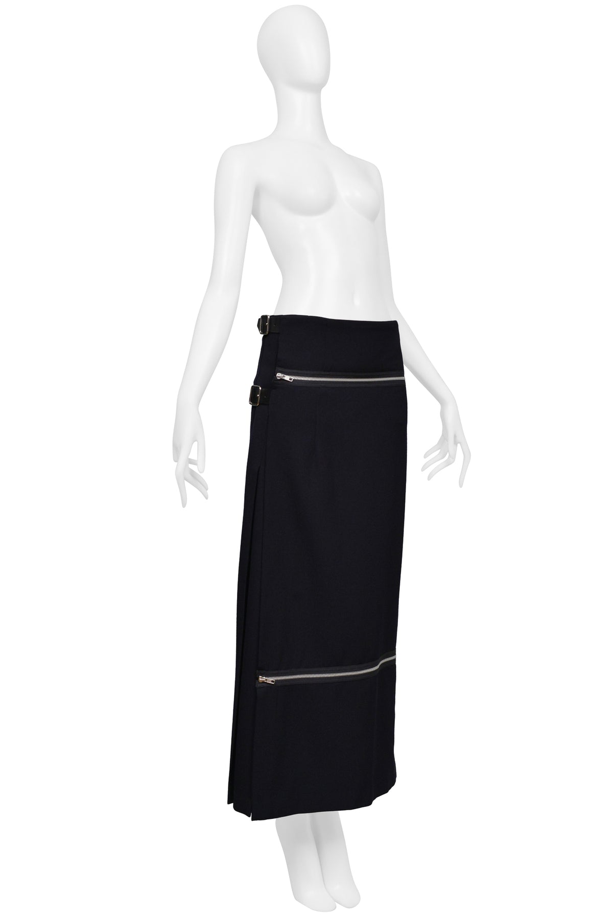 COMME DES GARCONS DARK NAVY PLEATED SKIRT WITH ZIPPERS 2001