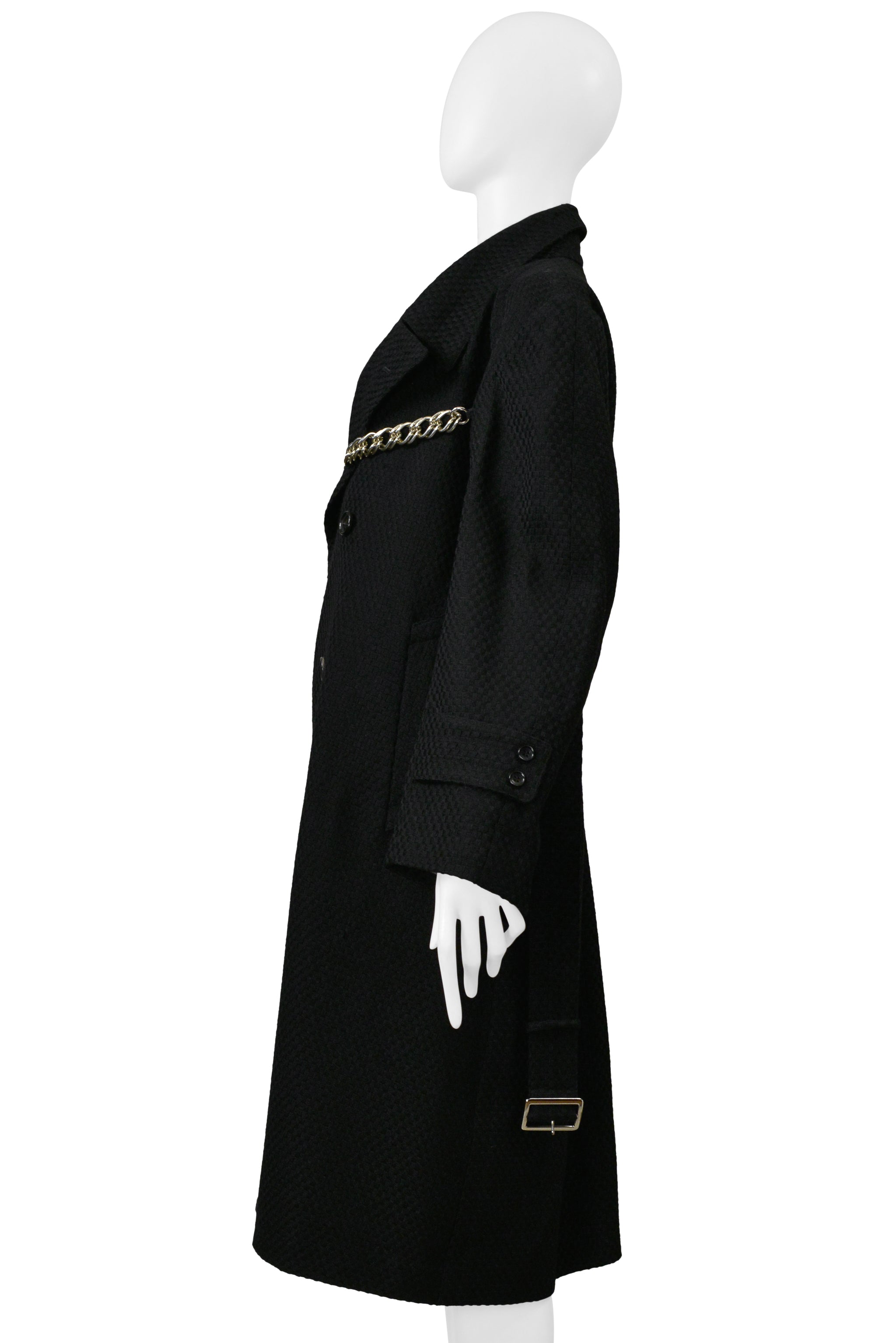 COMME DES GARCONS BLACK DOUBLE BREASTED DOUBLE COAT WITH CHAIN DETAIL 2000-2001