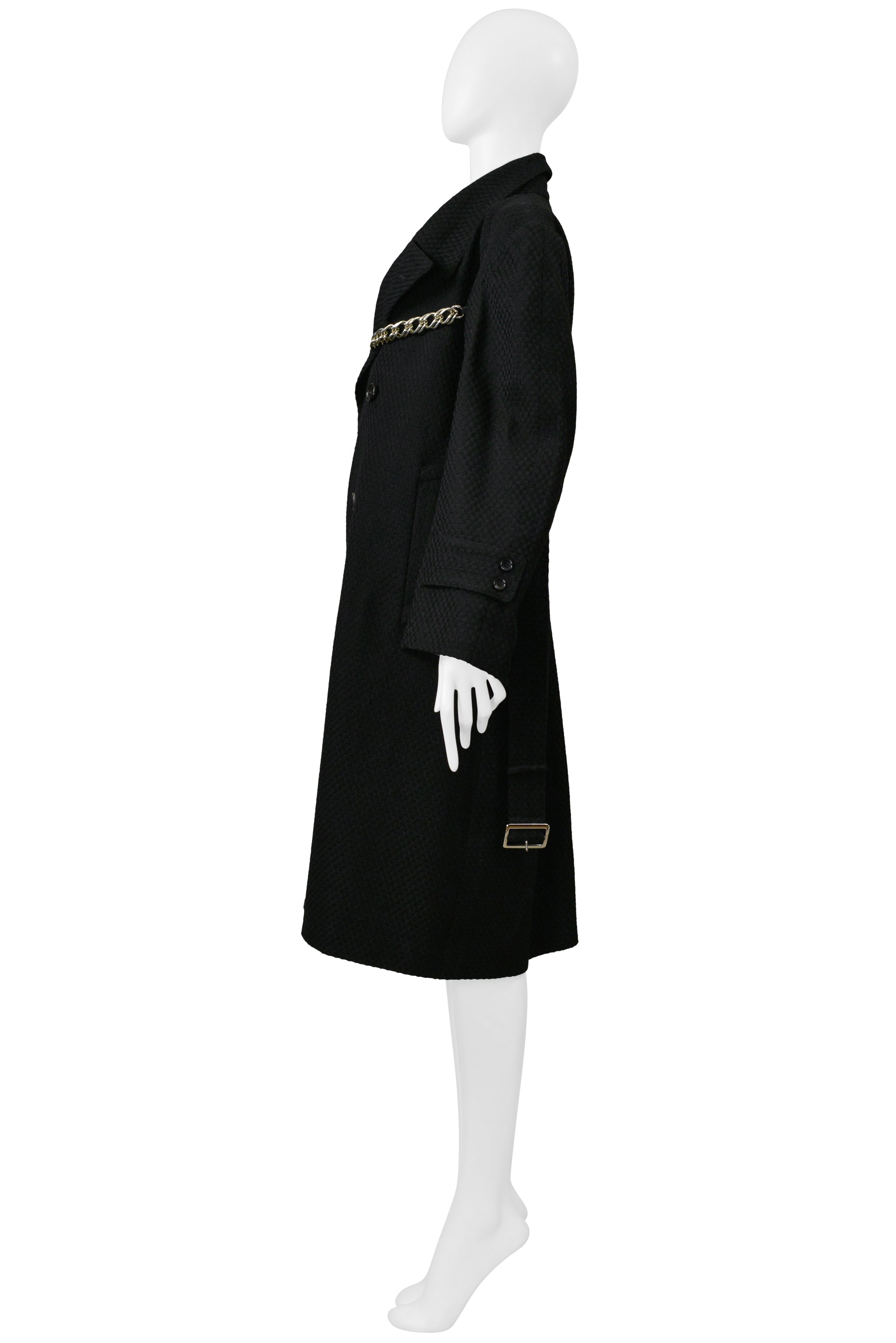 COMME DES GARCONS BLACK DOUBLE BREASTED DOUBLE COAT WITH CHAIN DETAIL 2000-2001