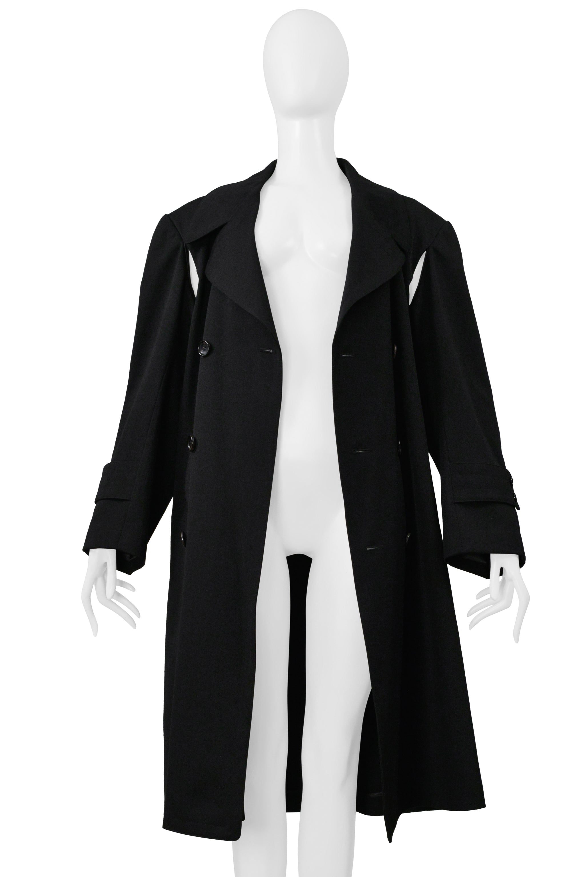 COMME DES GARCONS BLACK DOUBLE BREASTED DOUBLE COAT WITH CHAIN DETAIL 2000-2001