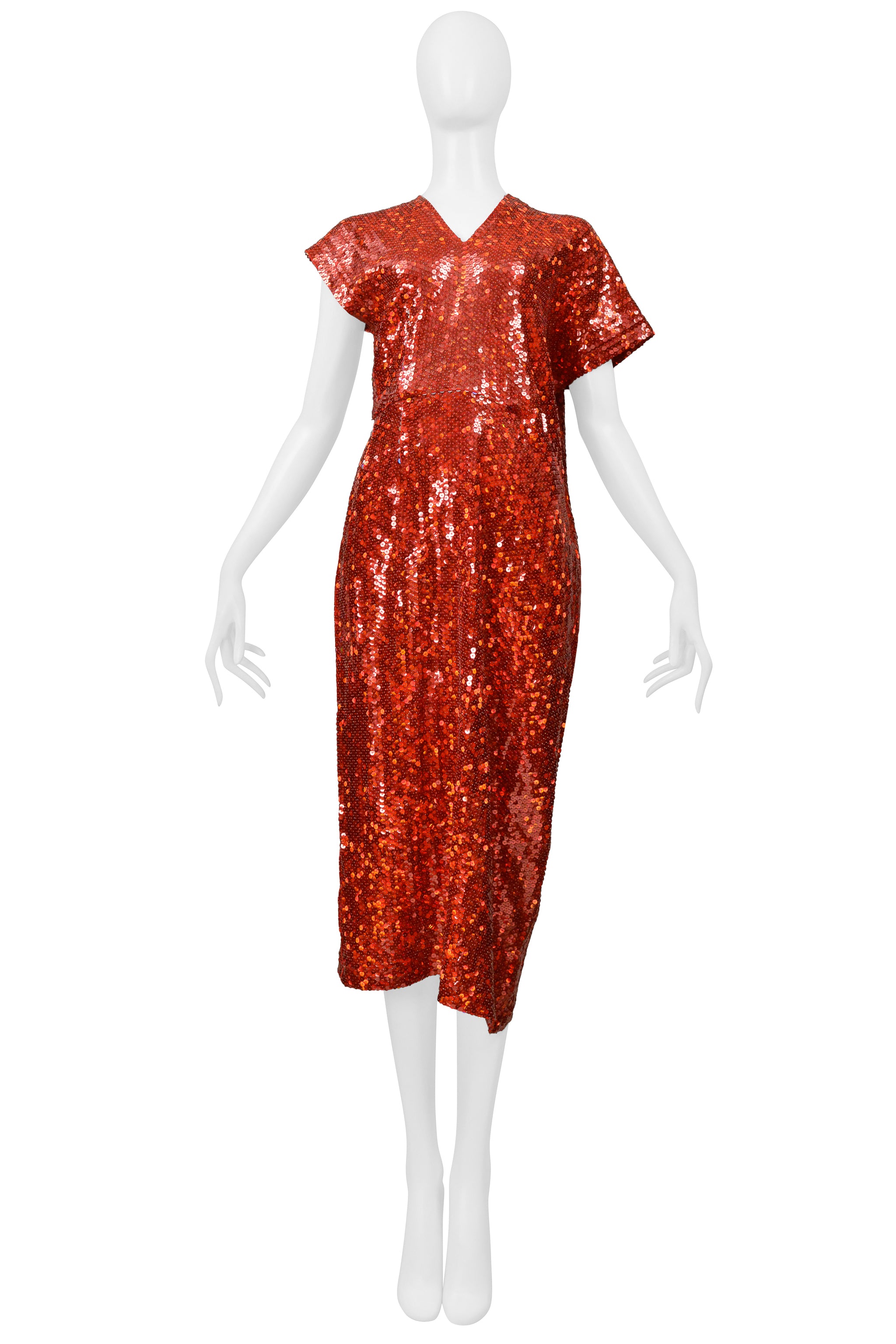 COMME DES GARCONS RED SEQUIN ASYMMETRICAL COCKTAIL DRESS 2000