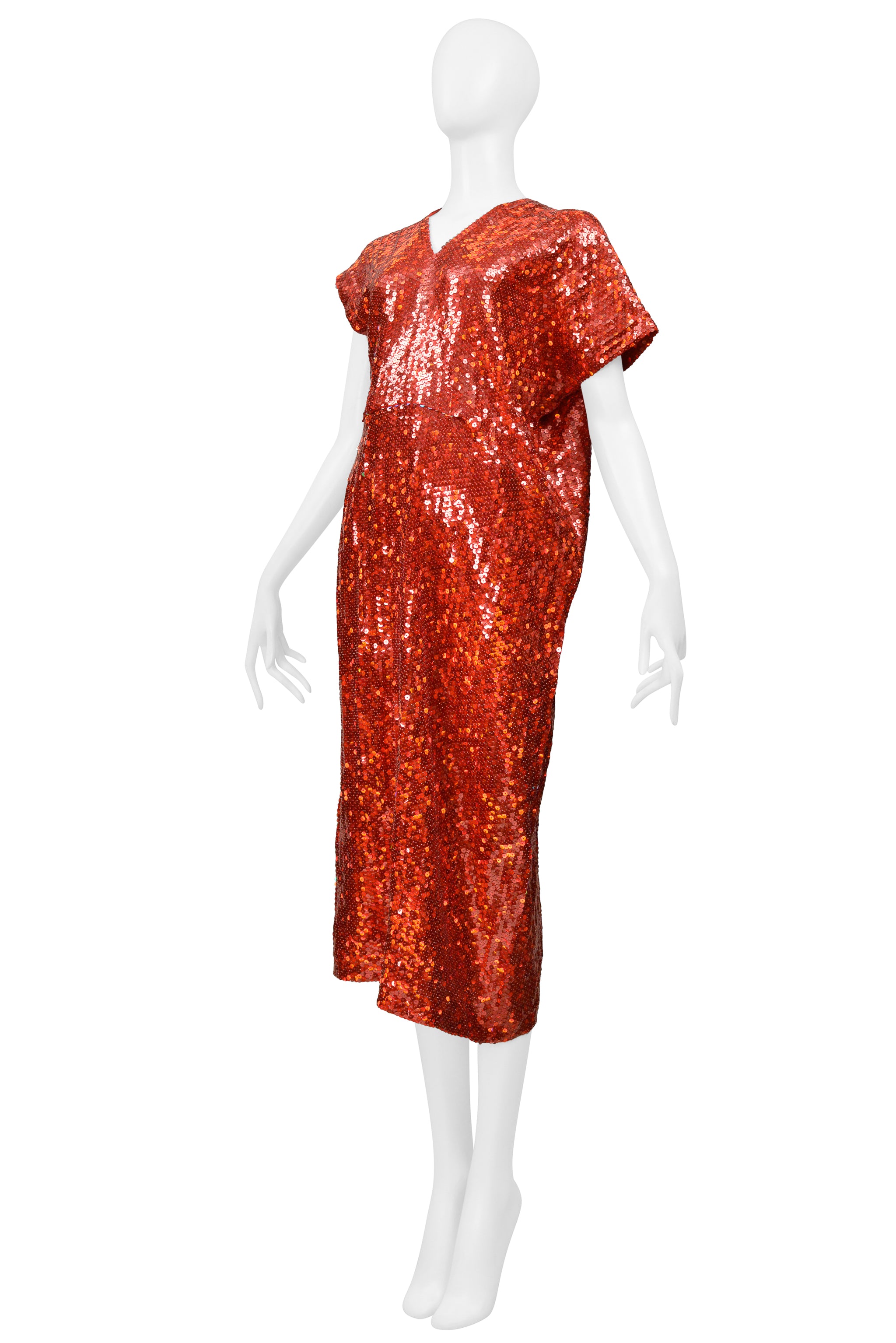 COMME DES GARCONS RED SEQUIN ASYMMETRICAL COCKTAIL DRESS 2000