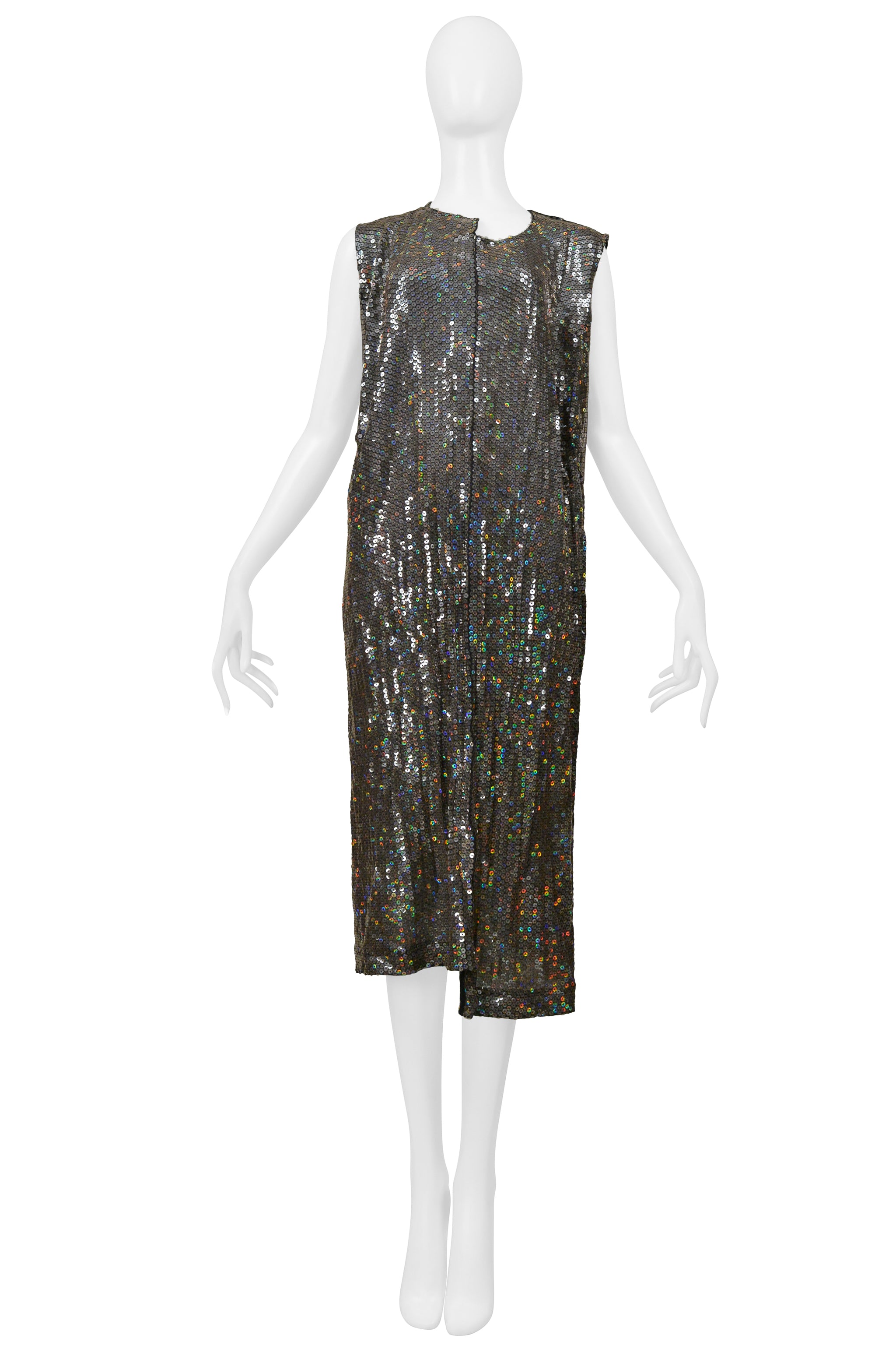 COMME DES GARCONS SILVER SEQUIN ASYMMETRICAL COCKTAIL DRESS 2000