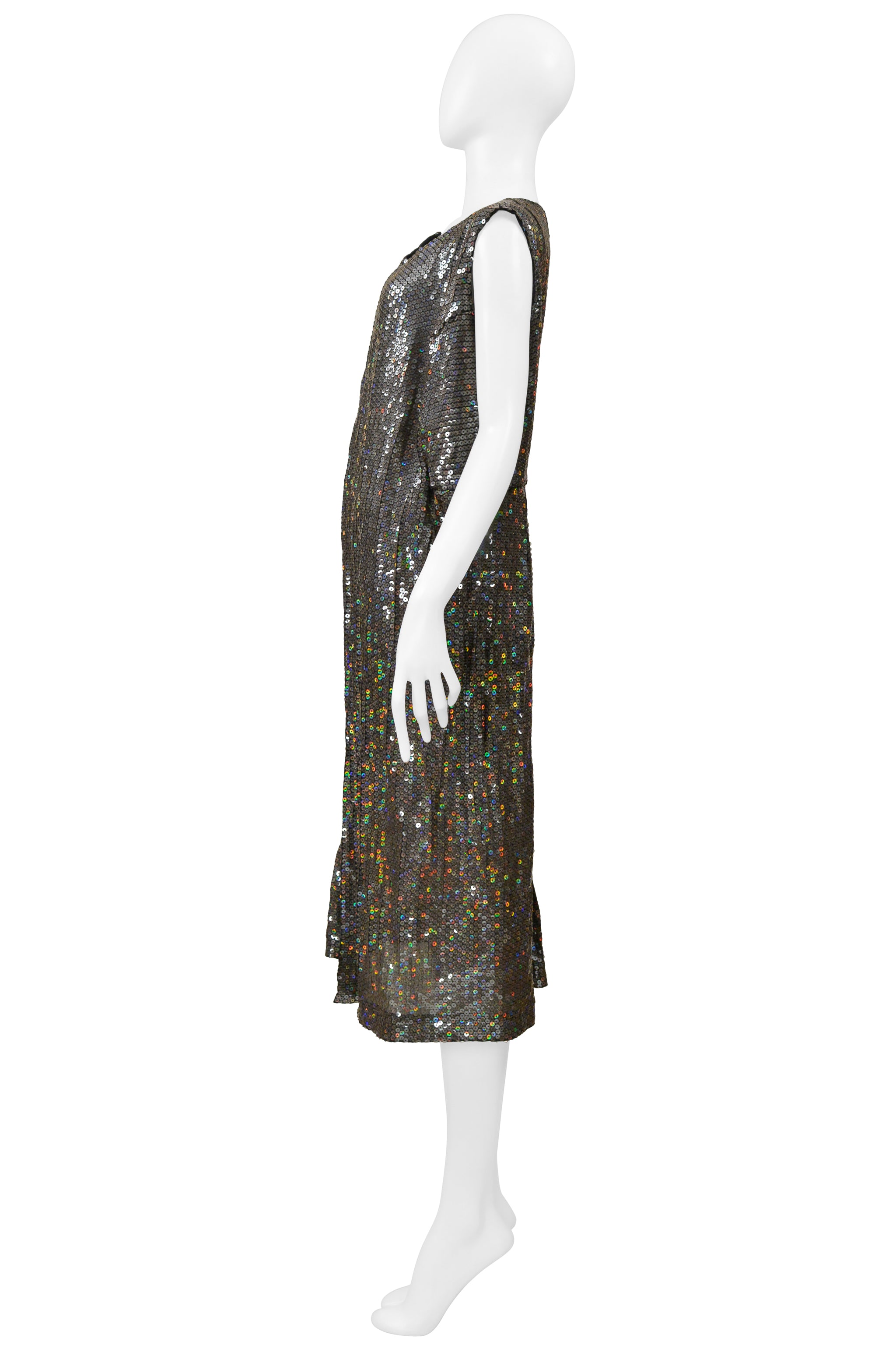 COMME DES GARCONS SILVER SEQUIN ASYMMETRICAL COCKTAIL DRESS 2000