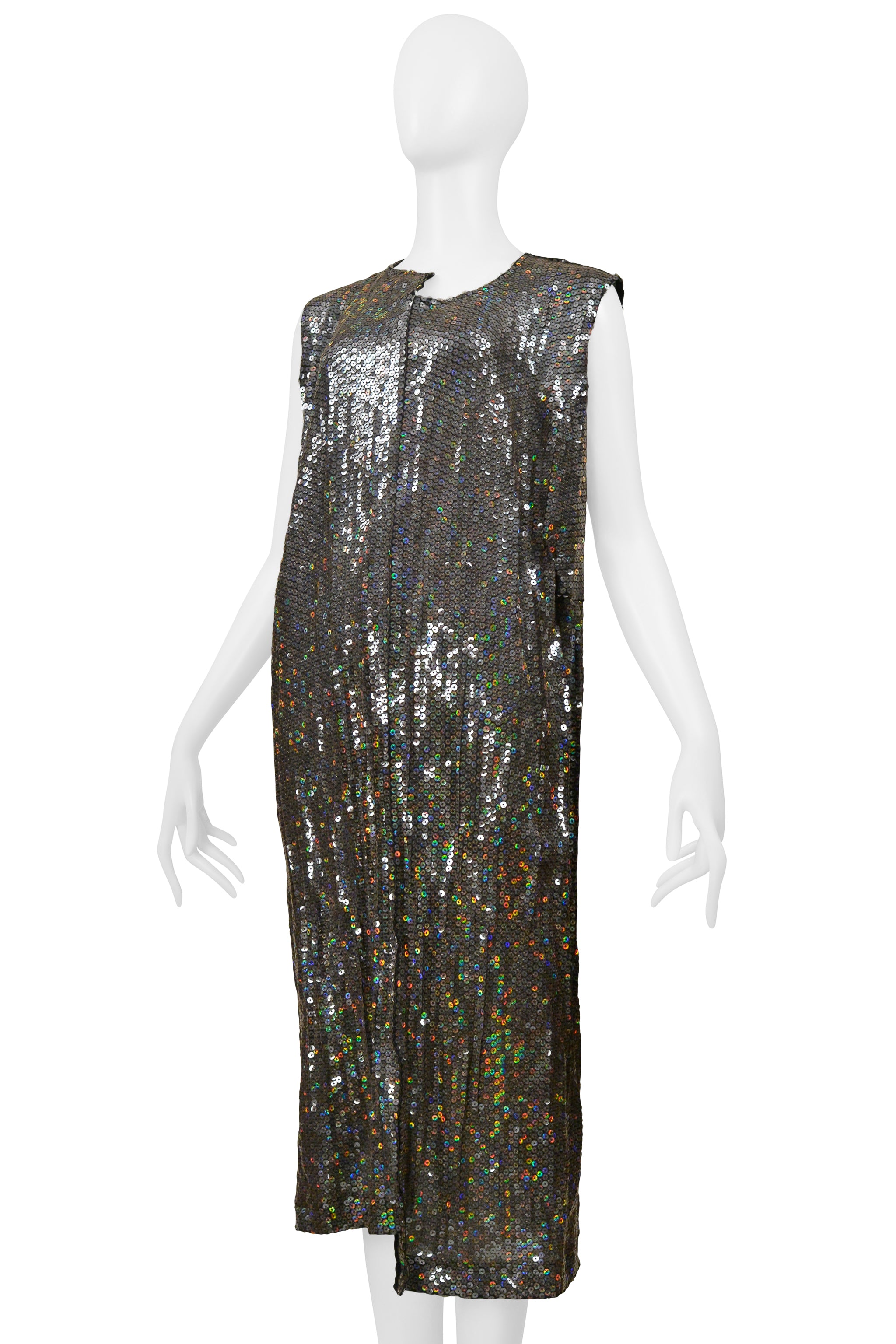 COMME DES GARCONS SILVER SEQUIN ASYMMETRICAL COCKTAIL DRESS 2000