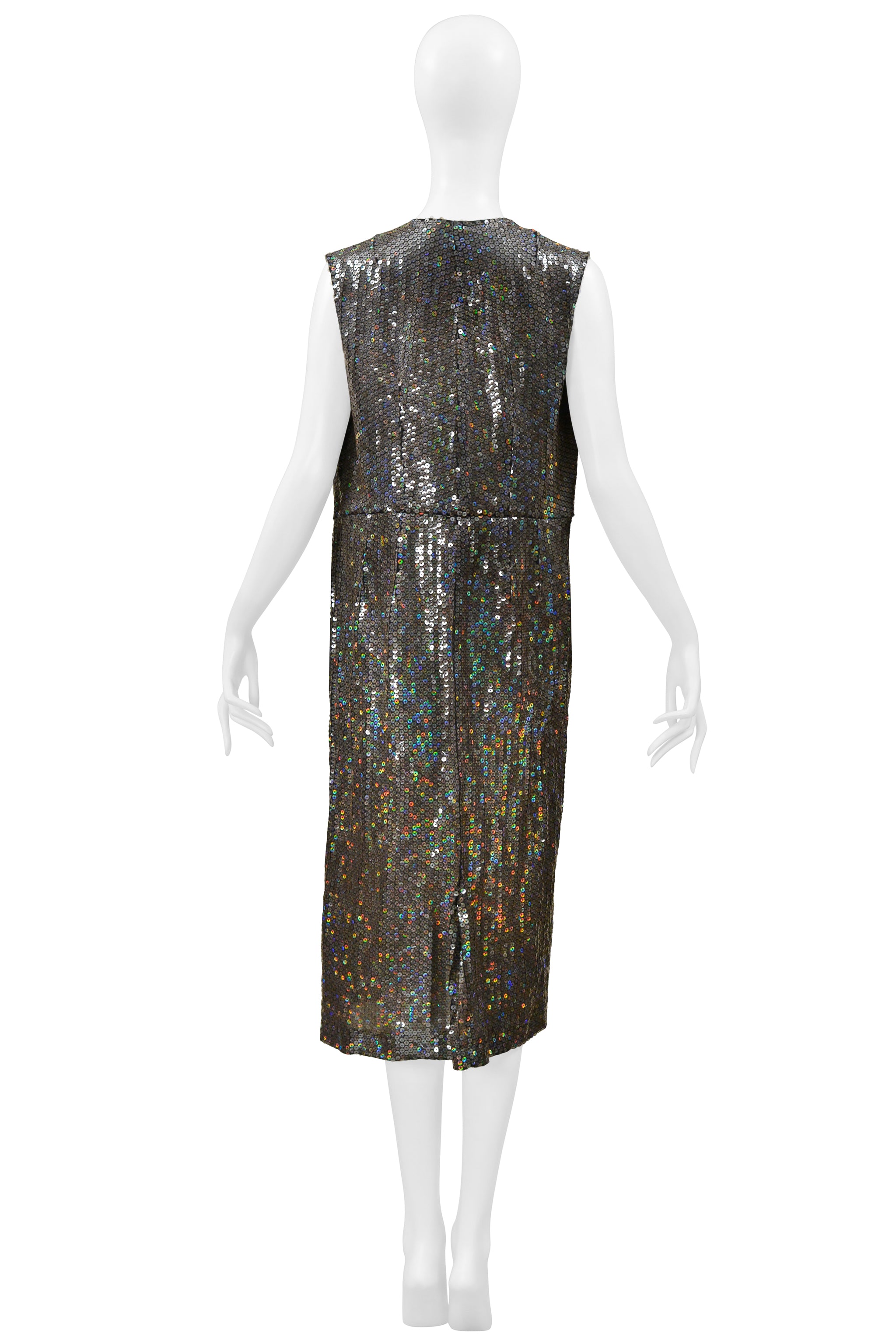COMME DES GARCONS SILVER SEQUIN ASYMMETRICAL COCKTAIL DRESS 2000