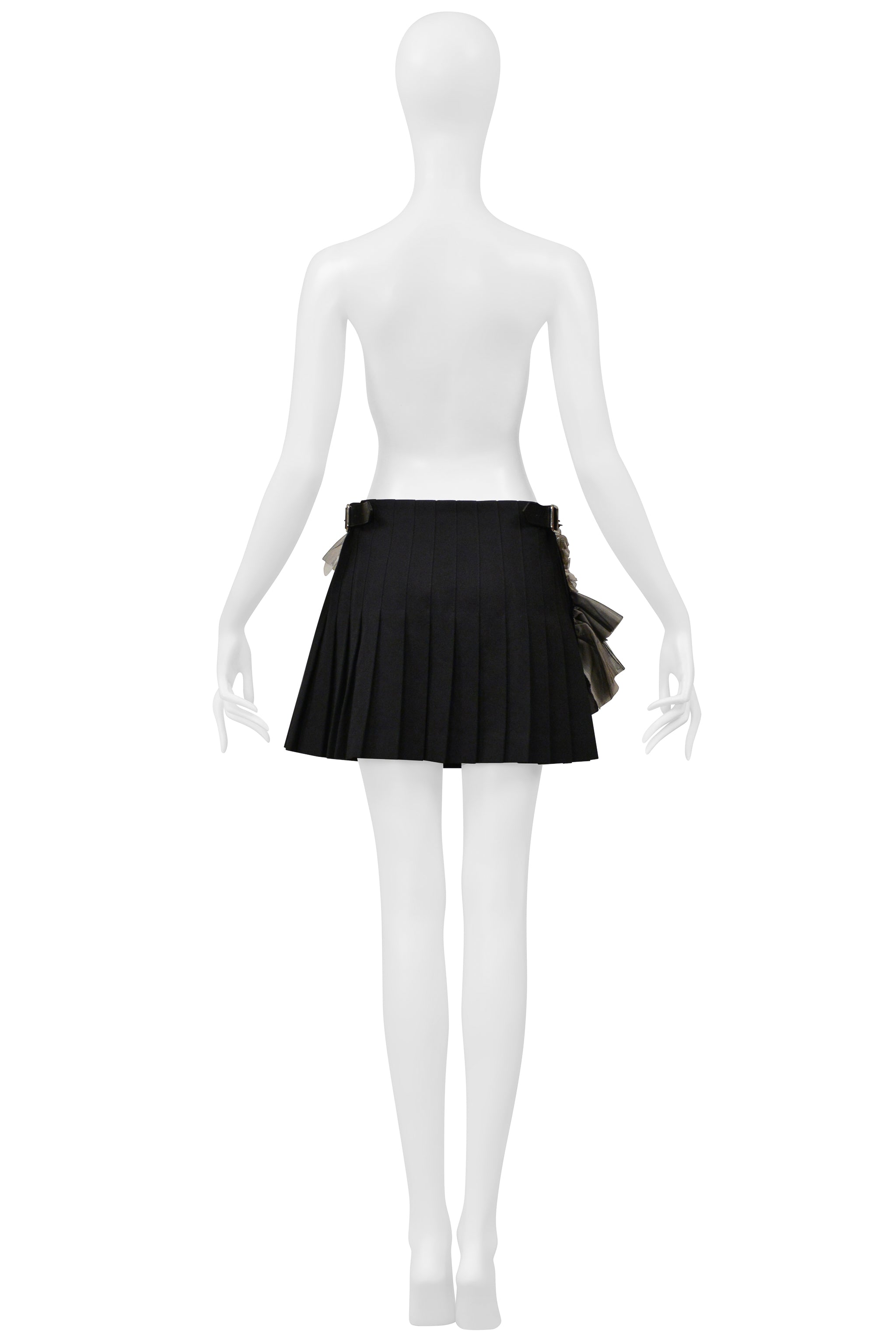 COMME DES GARCONS BLACK AND GRAY PLEATED SKIRT WITH RUFFLES AND LEATHER BUCKLES 2000