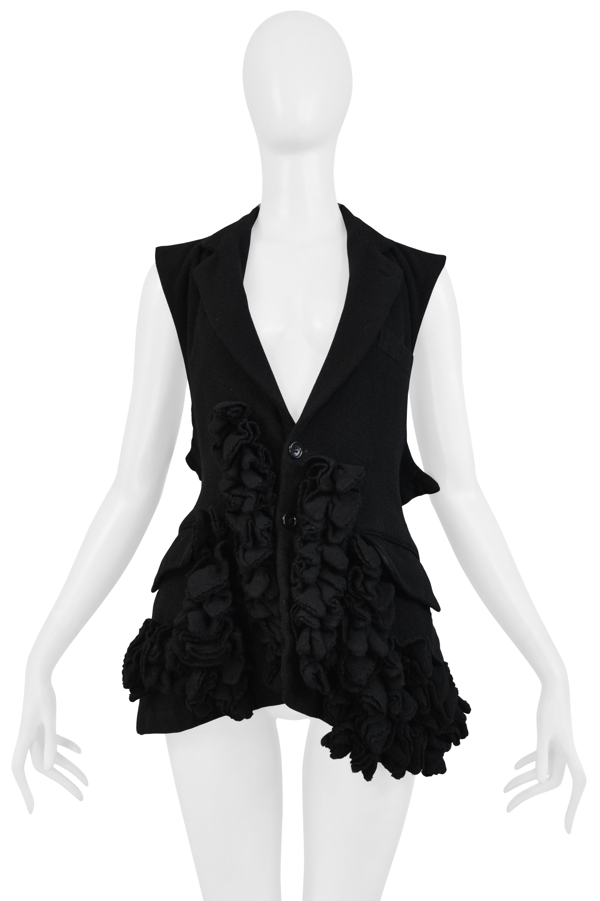 COMME DES GARCONS BLACK WOOL RUFFLE VEST WITH OPEN BACK 2000