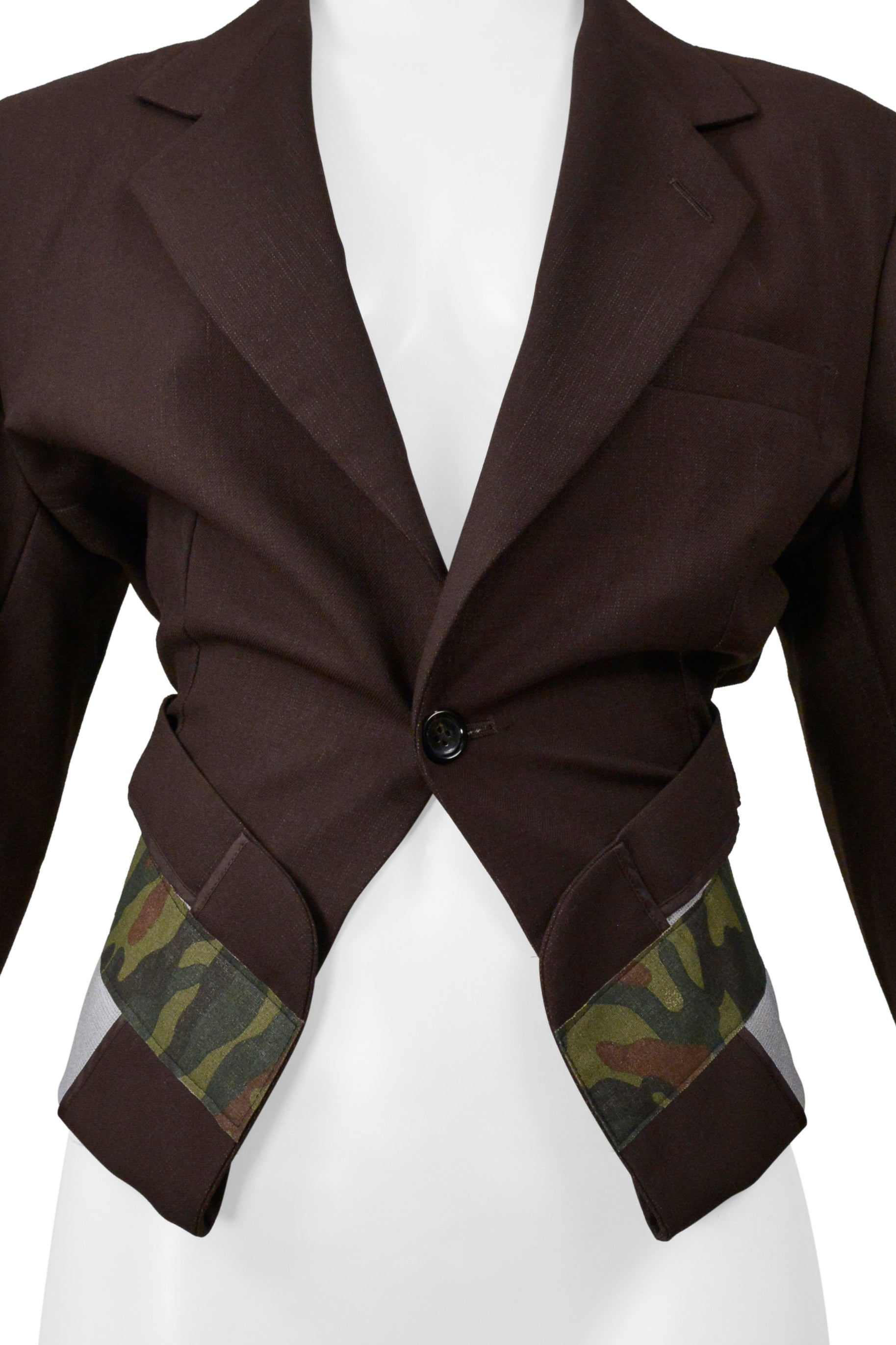 COMME DES GARCONS BROWN SINGLE BREASTED JACKET WITH CAMO TRIM 2001