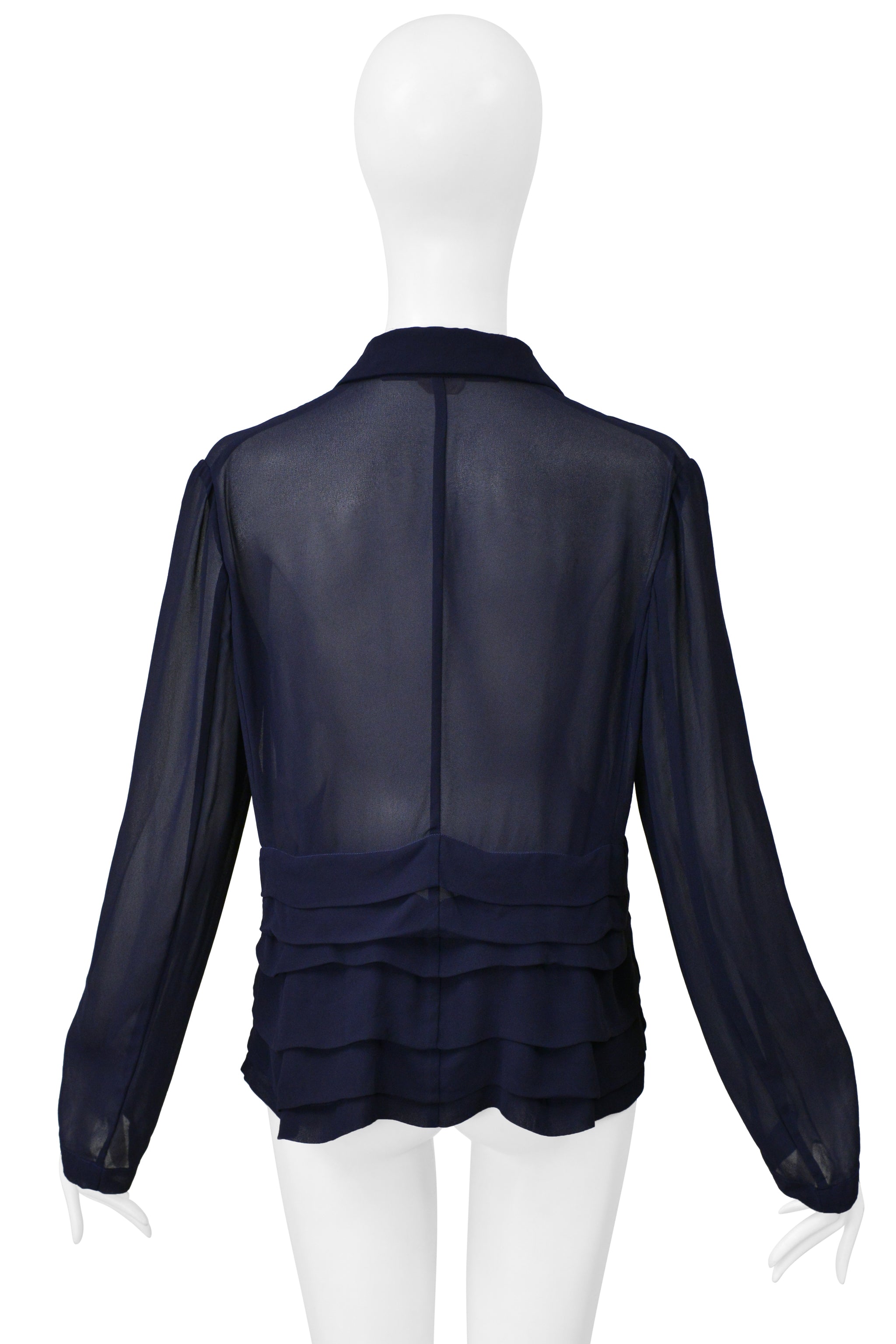 COMME DES GARCONS NAVY BLUE SHEER TOP WITH PLEATS 2004