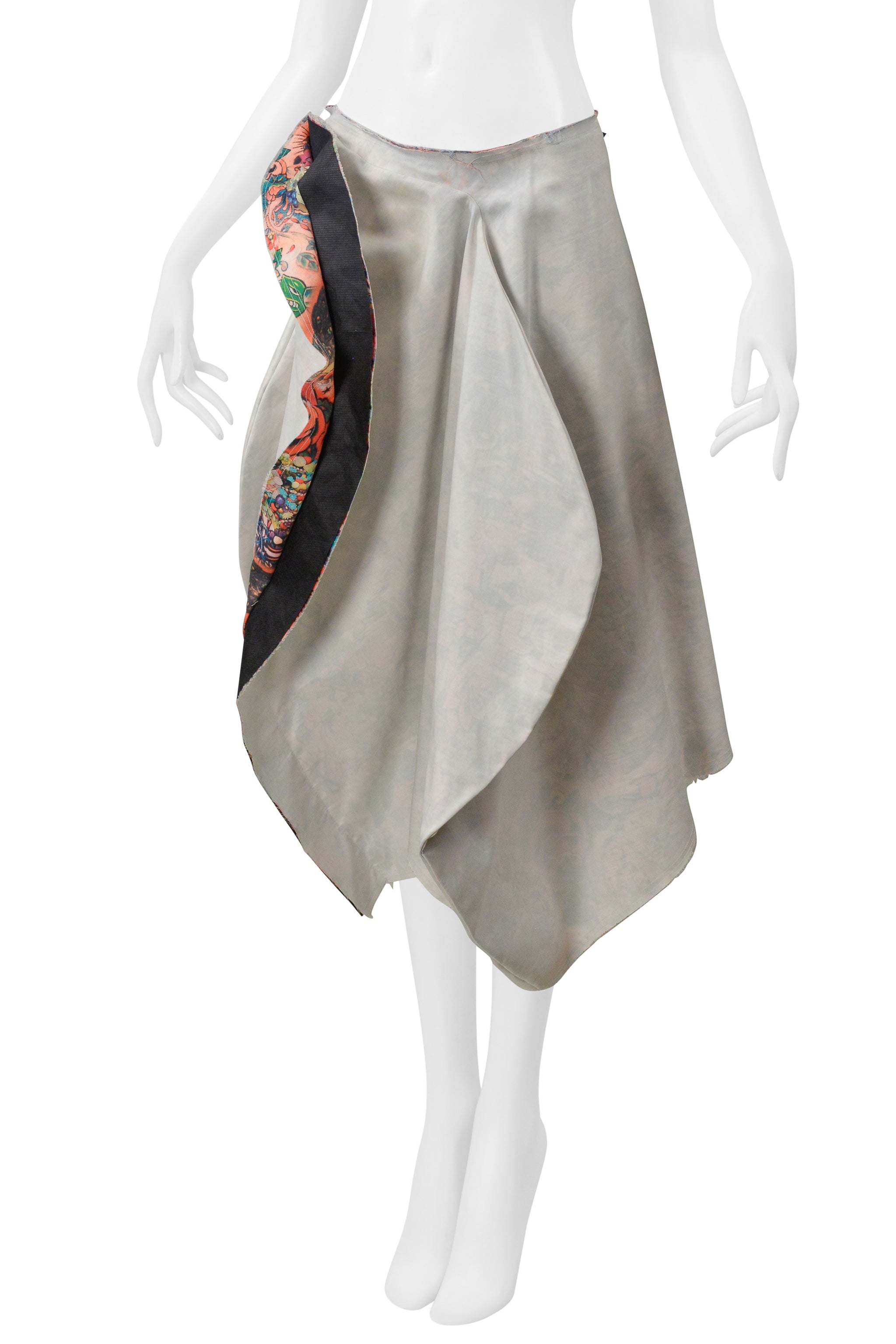 COMME DES GARCONS ASYMMETRICAL CANVAS SKIRT WITH FLORAL INTERIOR SS 2004