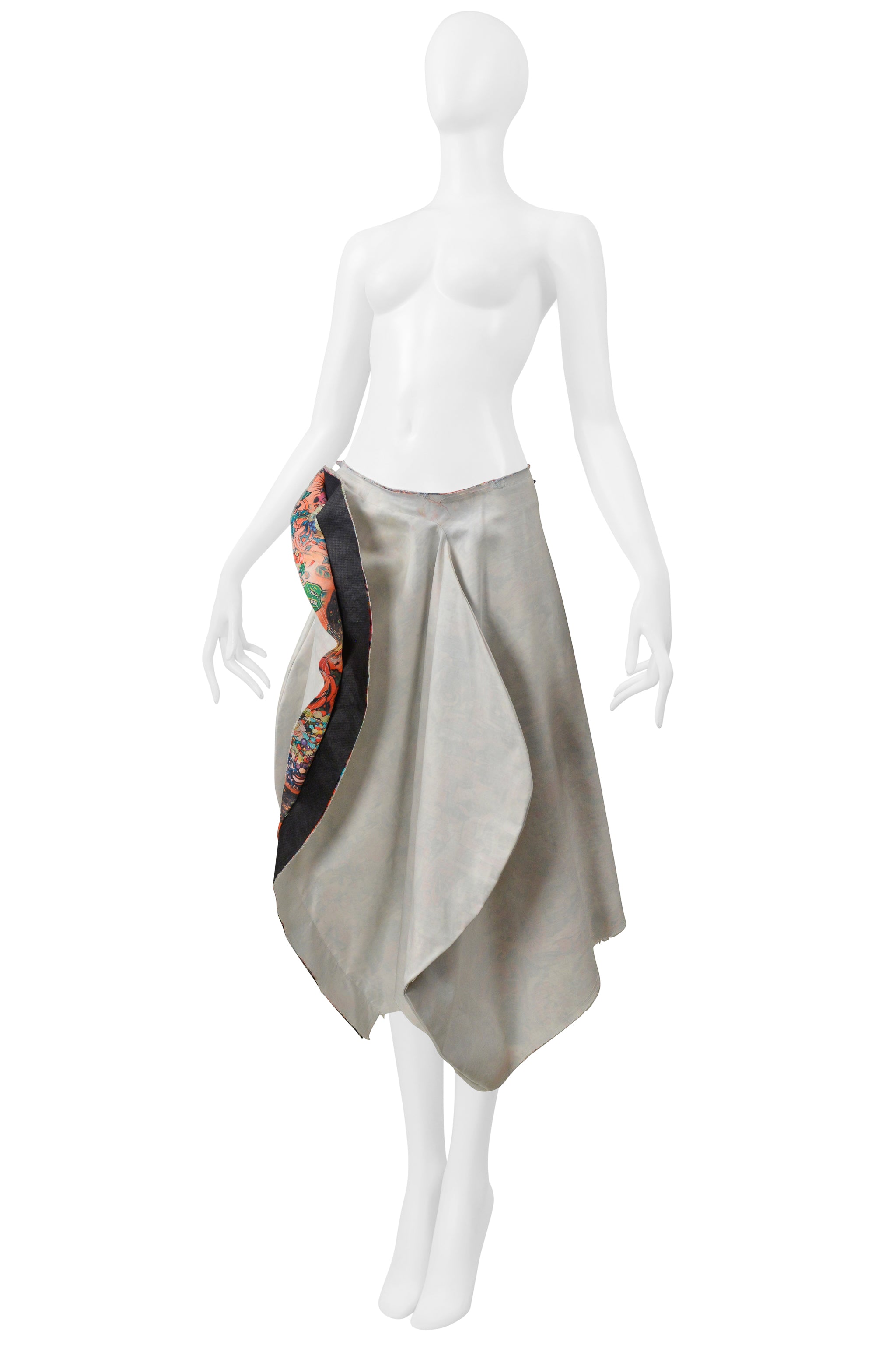 COMME DES GARCONS ASYMMETRICAL CANVAS SKIRT WITH FLORAL INTERIOR SS 2004