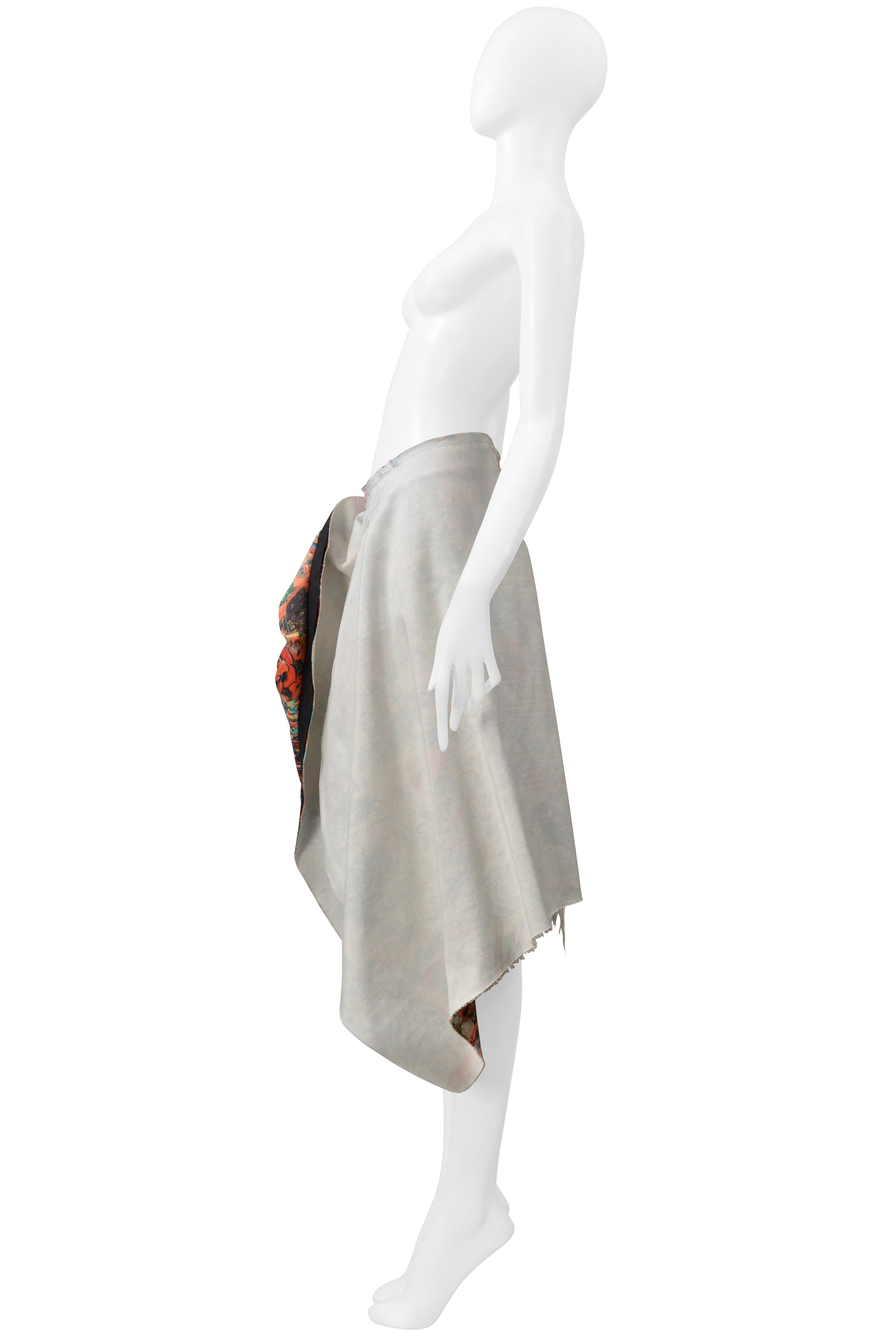 COMME DES GARCONS ASYMMETRICAL CANVAS SKIRT WITH FLORAL INTERIOR SS 2004