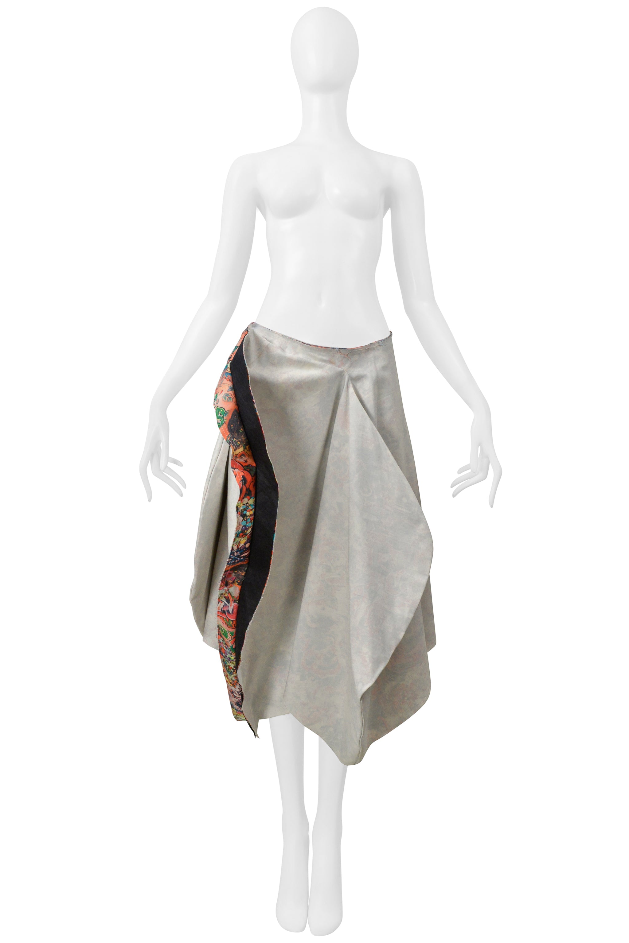 COMME DES GARCONS ASYMMETRICAL CANVAS SKIRT WITH FLORAL INTERIOR SS 2004