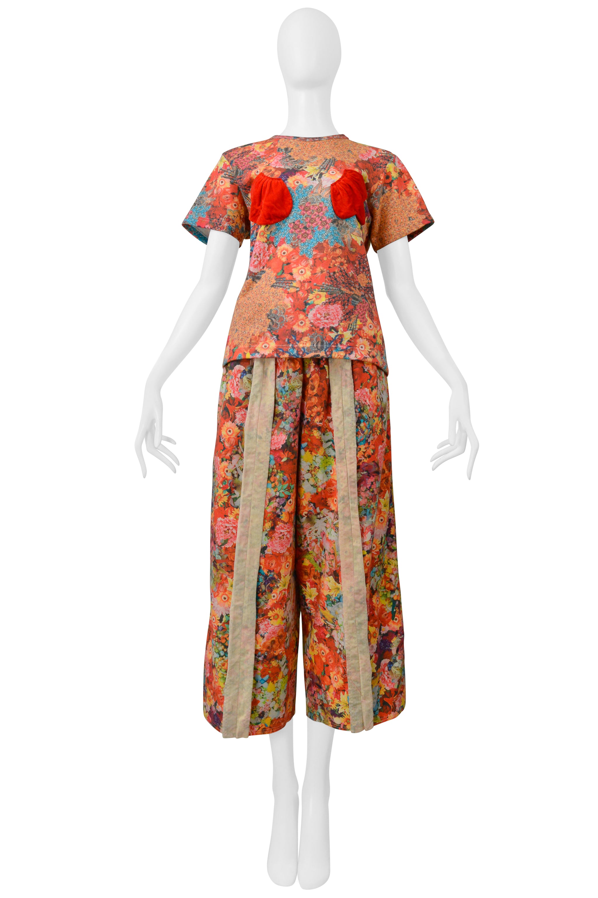 COMME DES GARCONS FLORAL PANT ENSEMBLE WITH 3-D T- SHIRT & PANTS 2004
