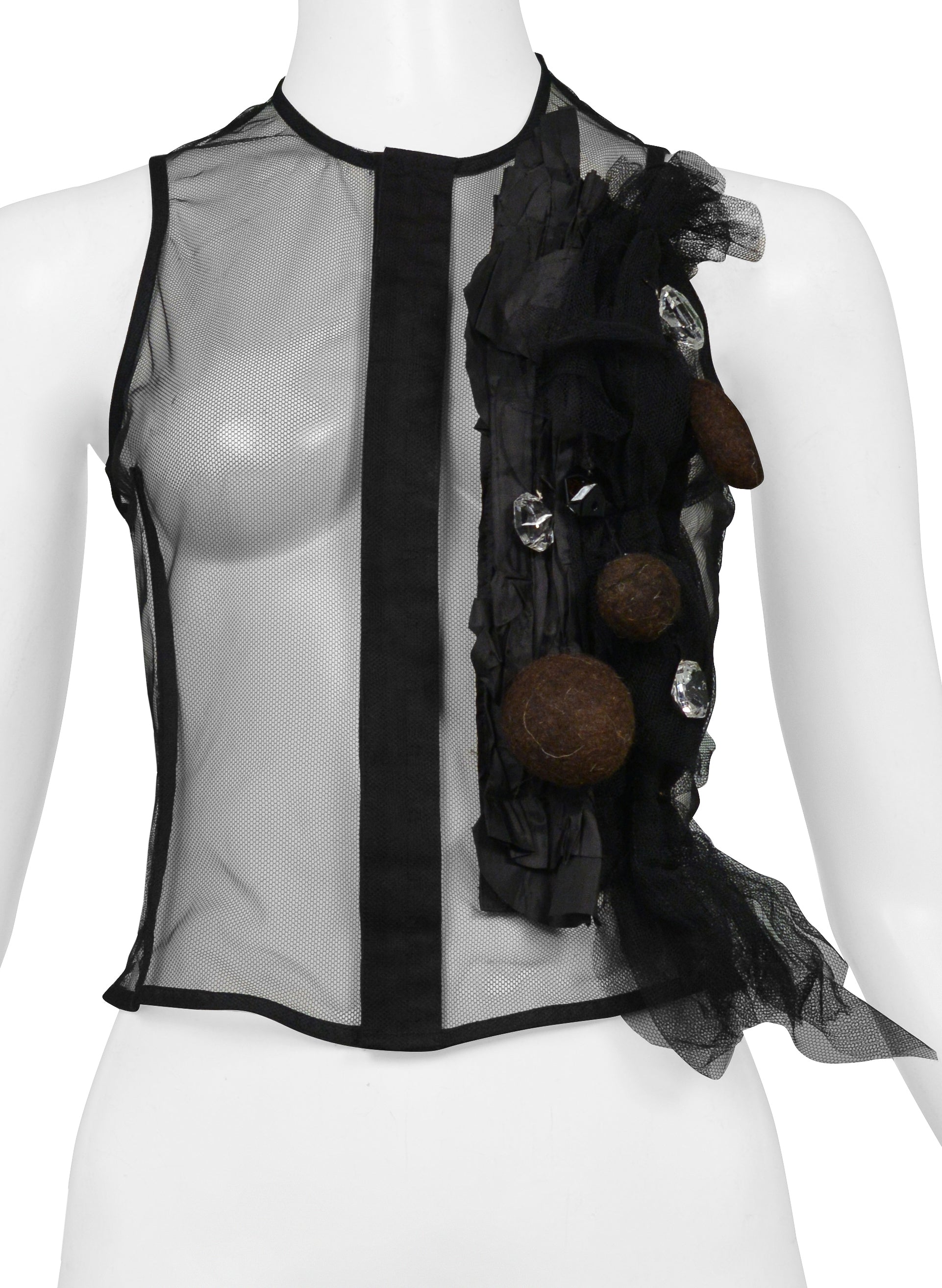 COMME DES GARCONS BLACK TULLE TANK TOP WITH GIANT RHINESTONES 2004